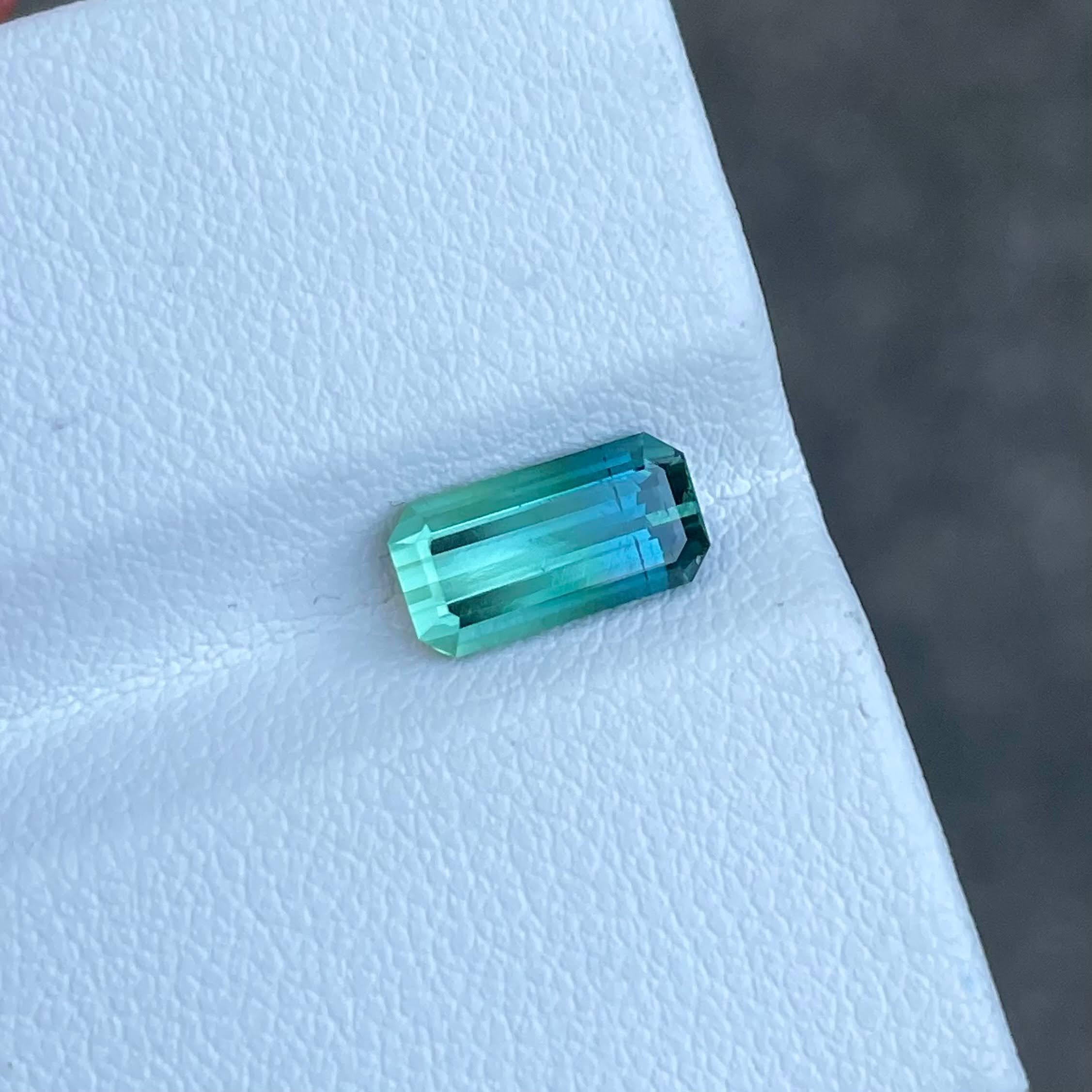 Modern Bi-Color Loose Tourmaline 1.75 carats Step Emerald Cut Natural Afghan Gemstone For Sale