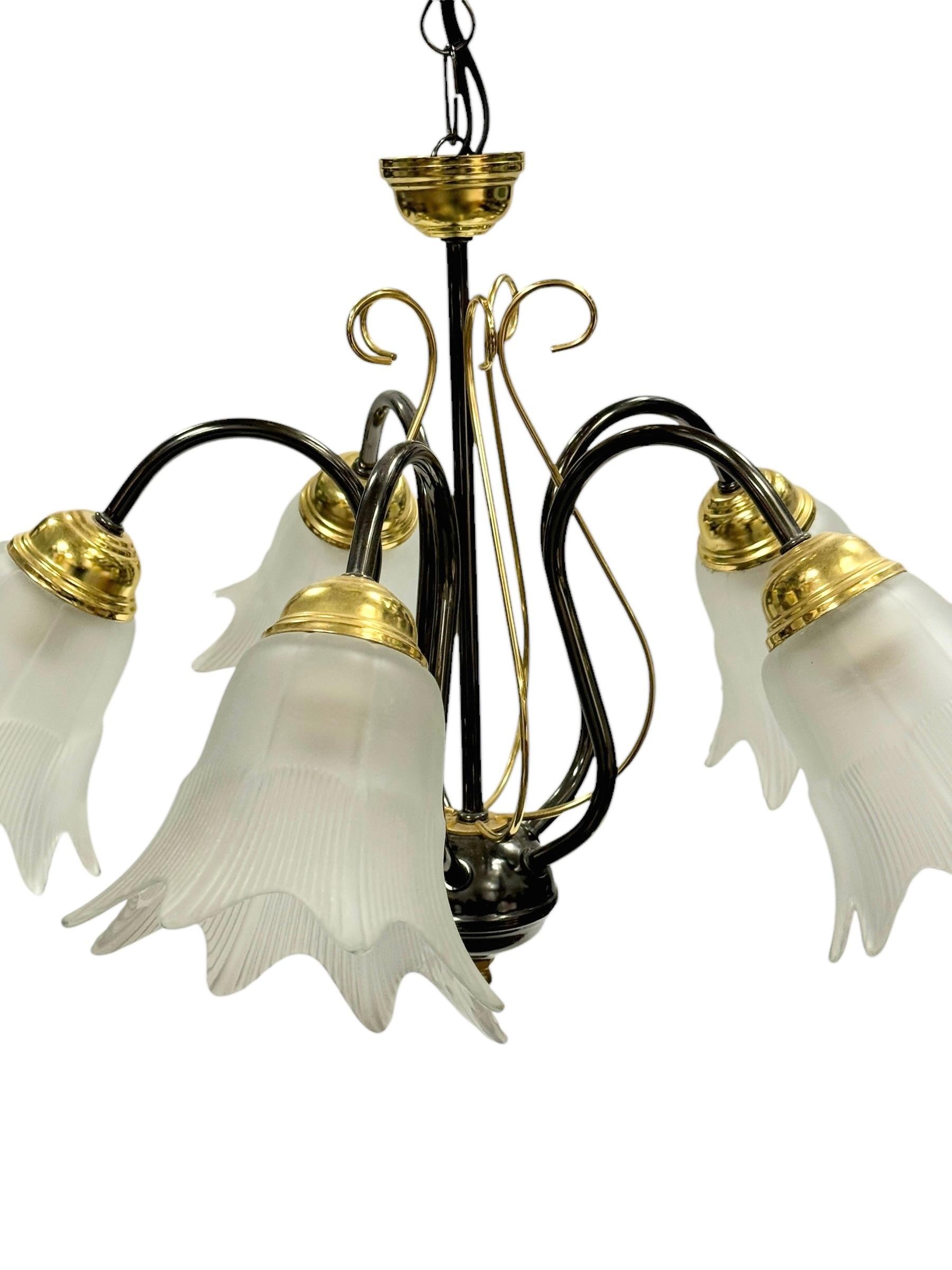 Bi Color Metal Chandelier with Flower Glass Shades Massive Leuchten Germany For Sale 7