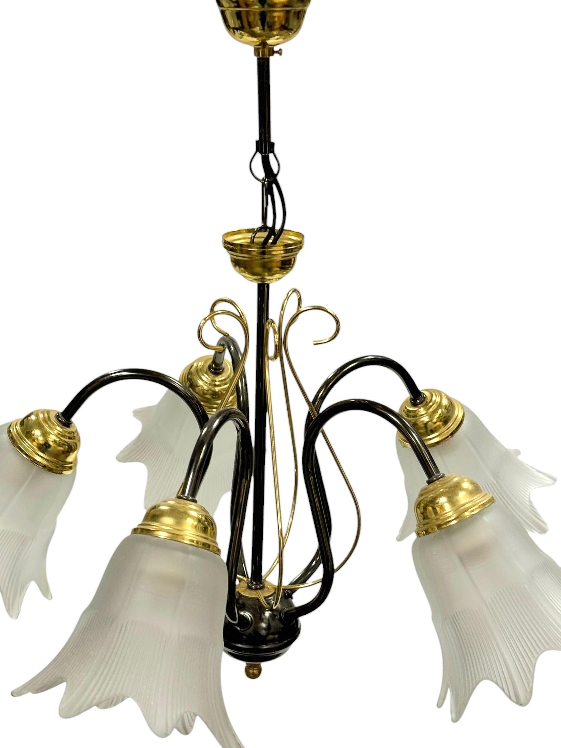 Bi Color Metal Chandelier with Flower Glass Shades Massive Leuchten Germany For Sale 9