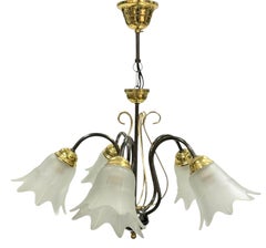 Bi Color Metal Chandelier with Flower Glass Shades Massive Leuchten Germany