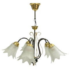 Bi Color Metal Chandelier with Flower Glass Shades Massive Leuchten Germany
