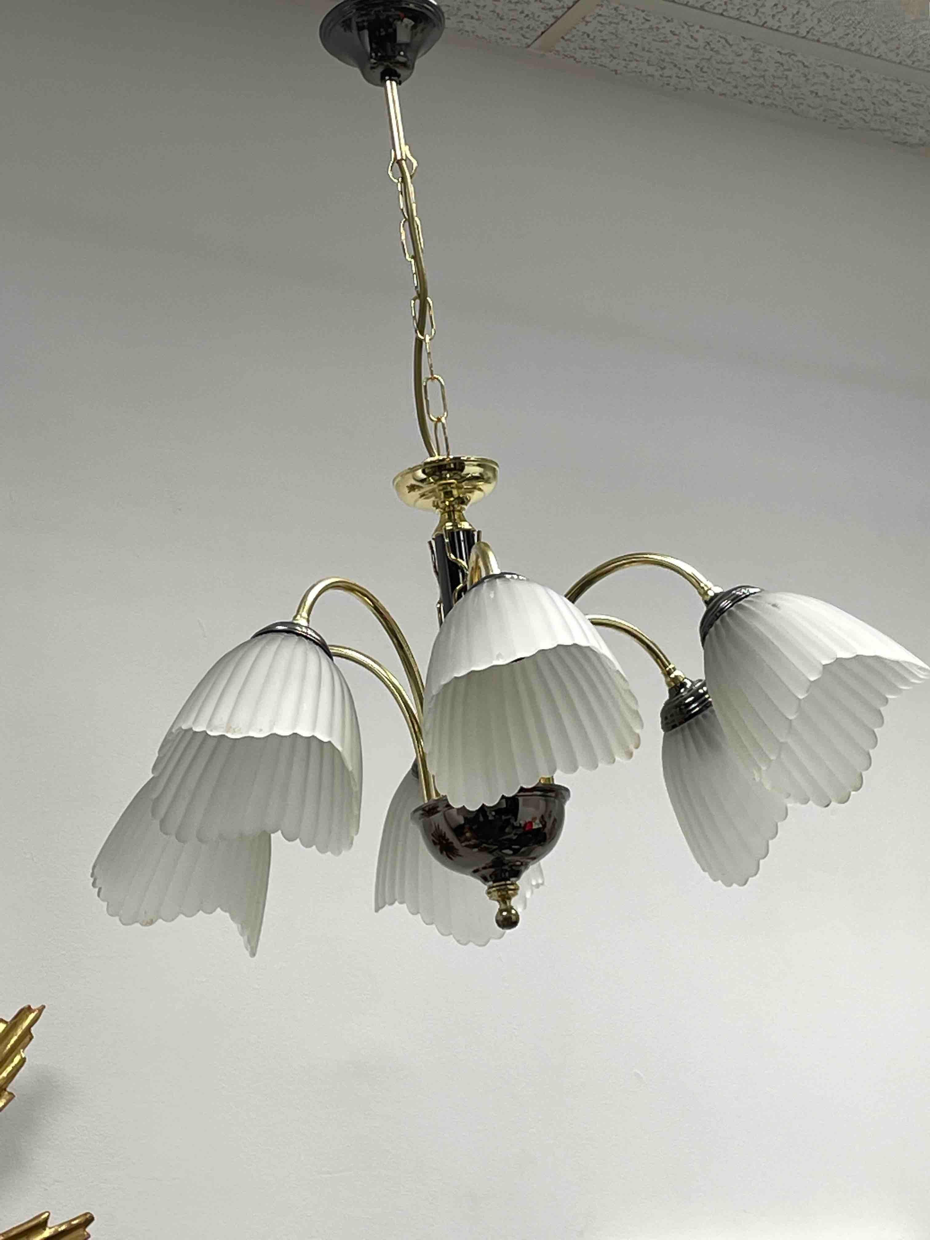 Austrian Bi Color Metal Chandelier with Glass Shades, Germany 1980s For Sale