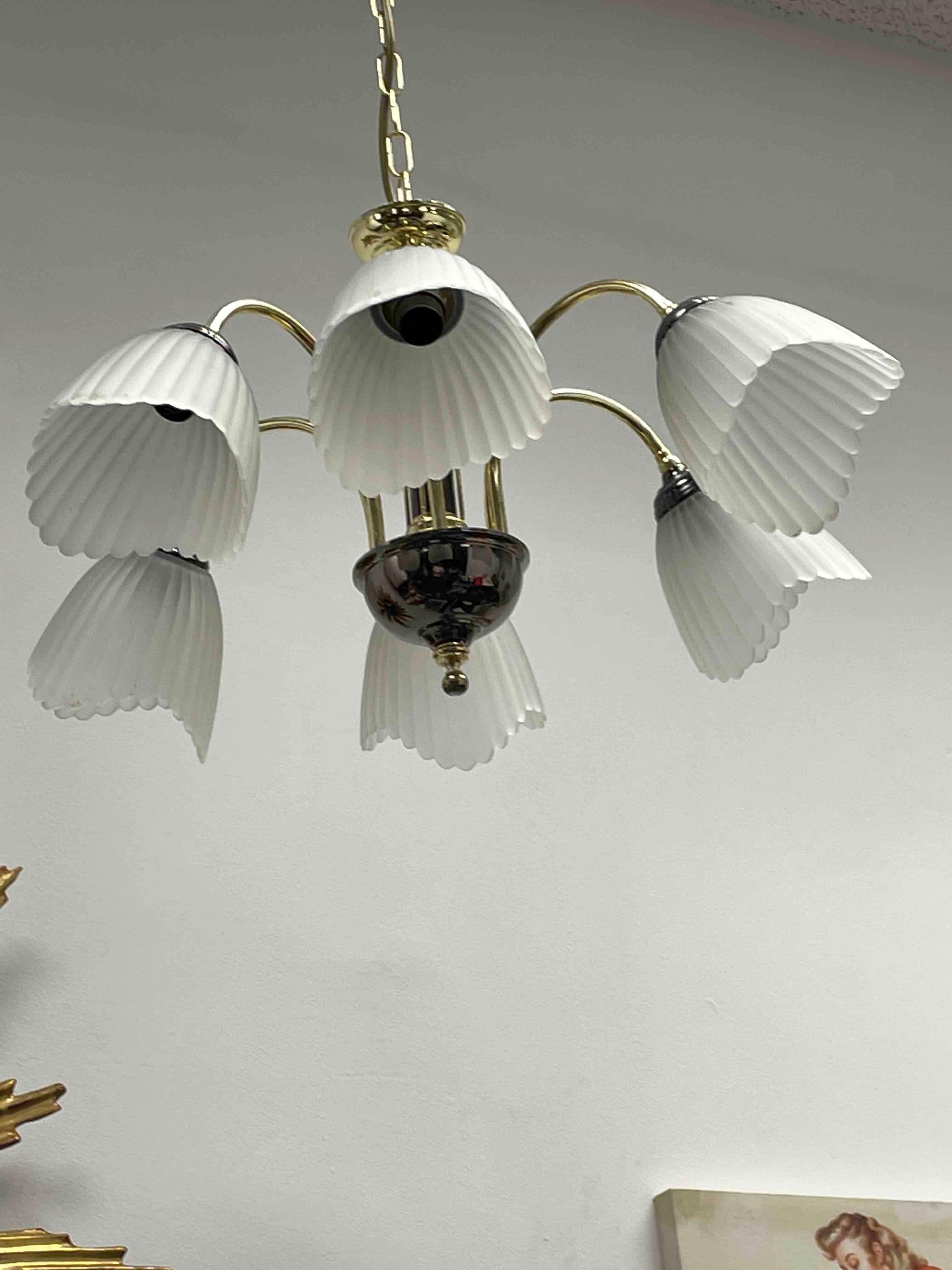 Late 20th Century Bi Color Metal Chandelier with Glass Shades, Germany 1980s For Sale