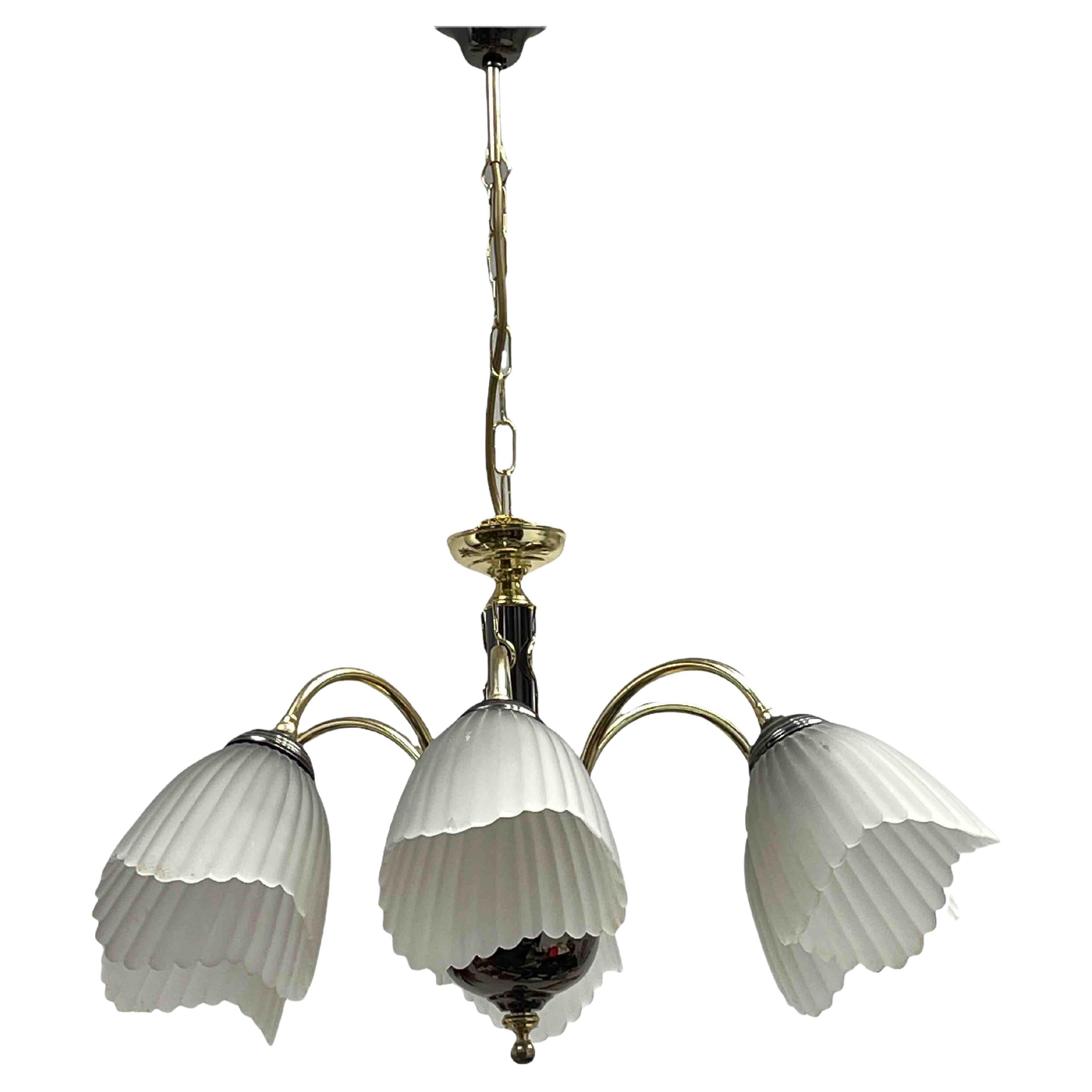 Bi Color Metal Chandelier with Glass Shades, Germany 1980s For Sale