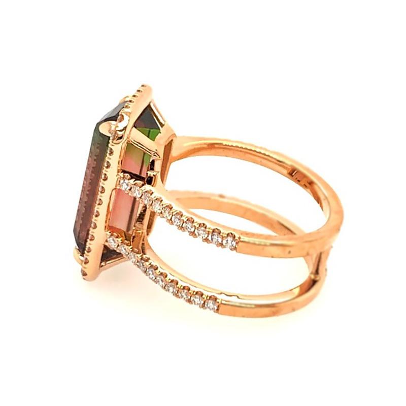 Bi-Color Tourmaline and Diamond 18 Karat Rose Gold Ring In New Condition For Sale In Los Angeles, CA