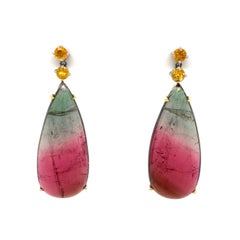 Bi-Color Tourmaline and Yellow Sapphire Drop Earrings Estate Fine Jewelry