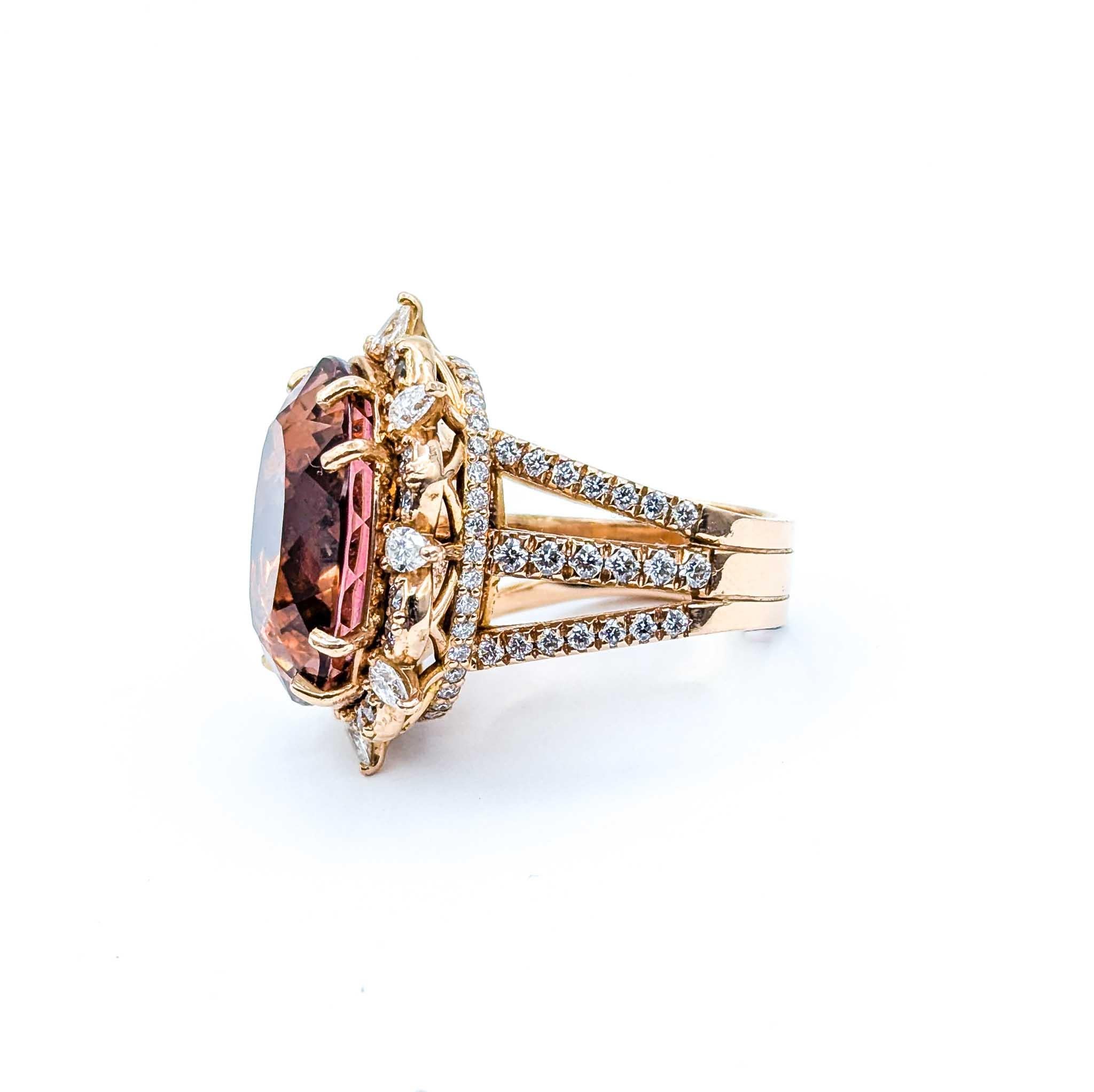 Bi-Color Tourmaline & Diamond Cocktail Ring in 14k Rose Gold For Sale 4