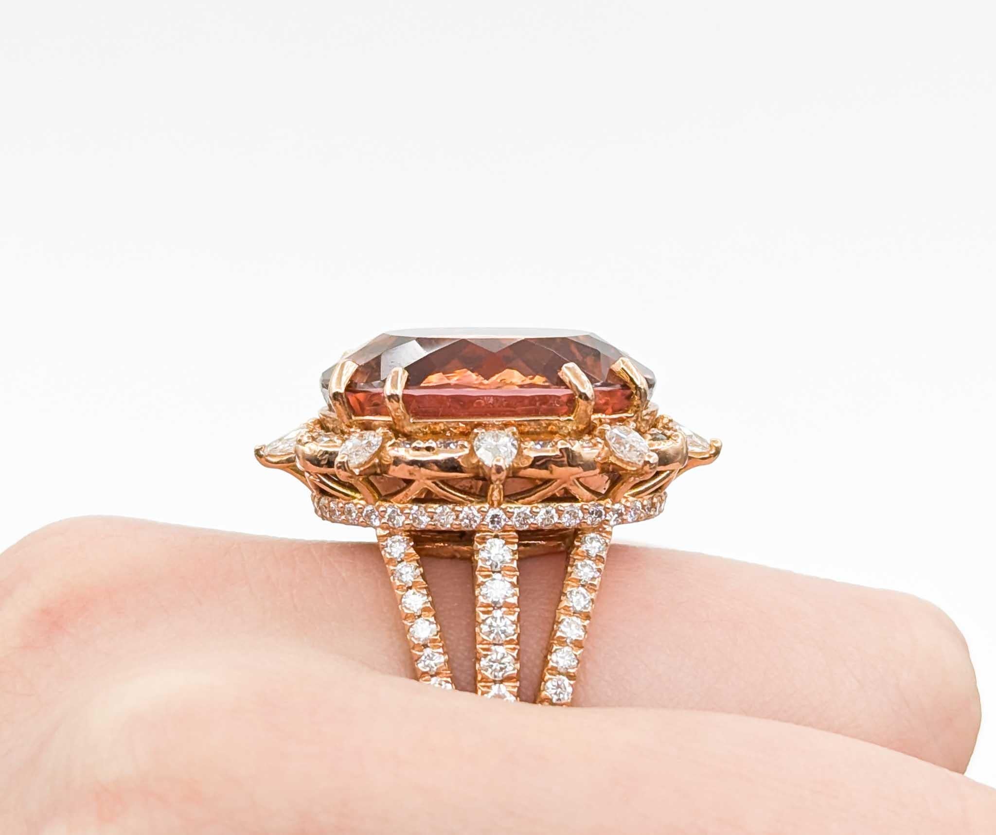 Contemporary Bi-Color Tourmaline & Diamond Cocktail Ring in 14k Rose Gold For Sale