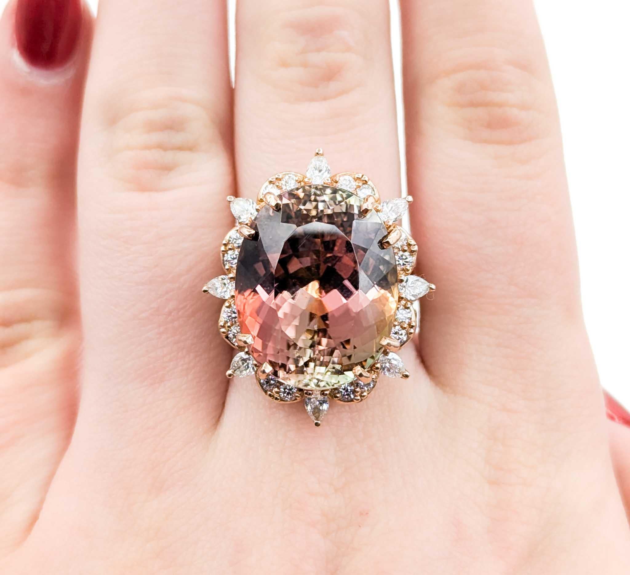 Bi-Color Tourmaline & Diamond Cocktail Ring in 14k Rose Gold In Excellent Condition For Sale In Bloomington, MN