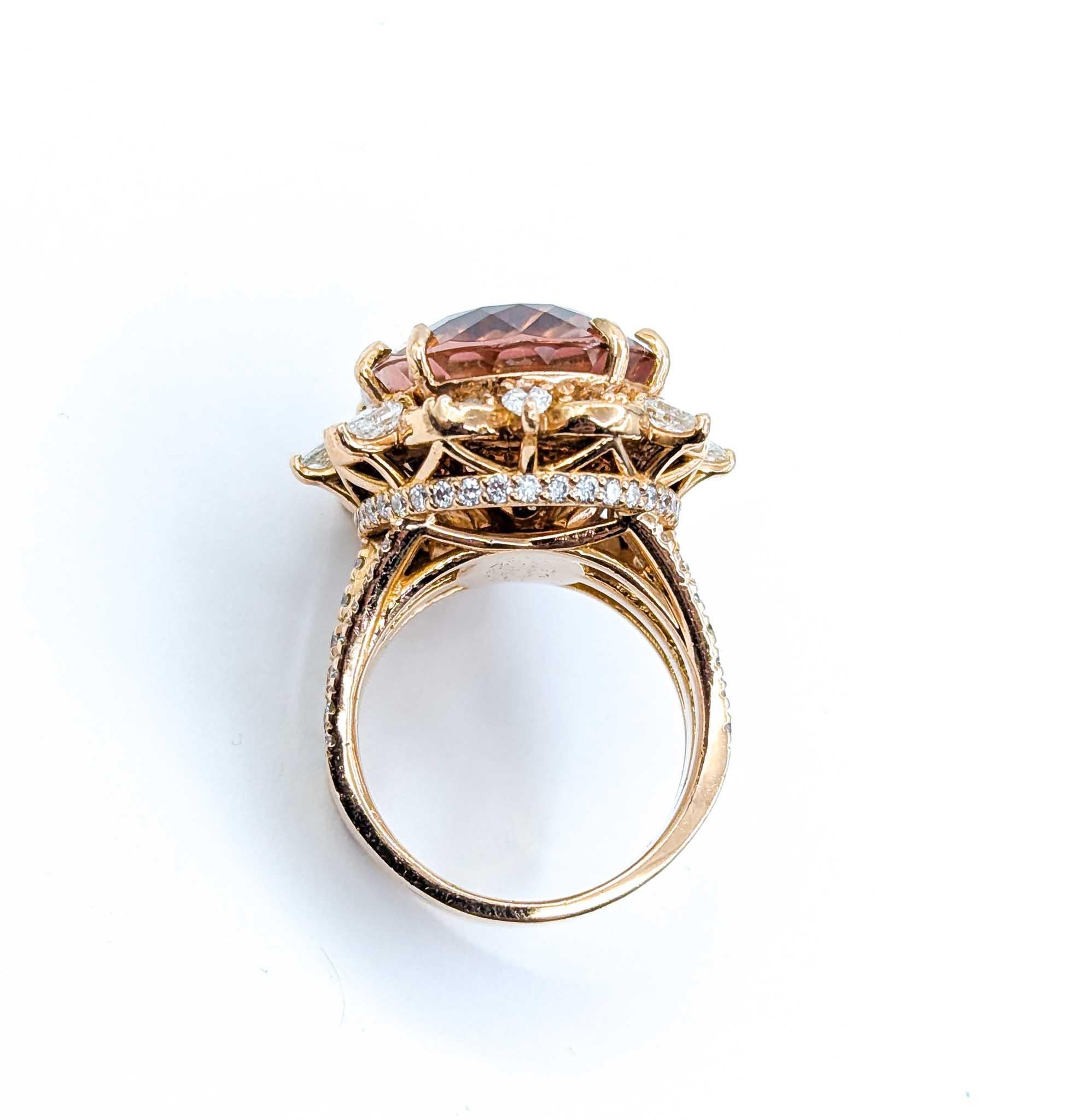 Women's Bi-Color Tourmaline & Diamond Cocktail Ring in 14k Rose Gold For Sale