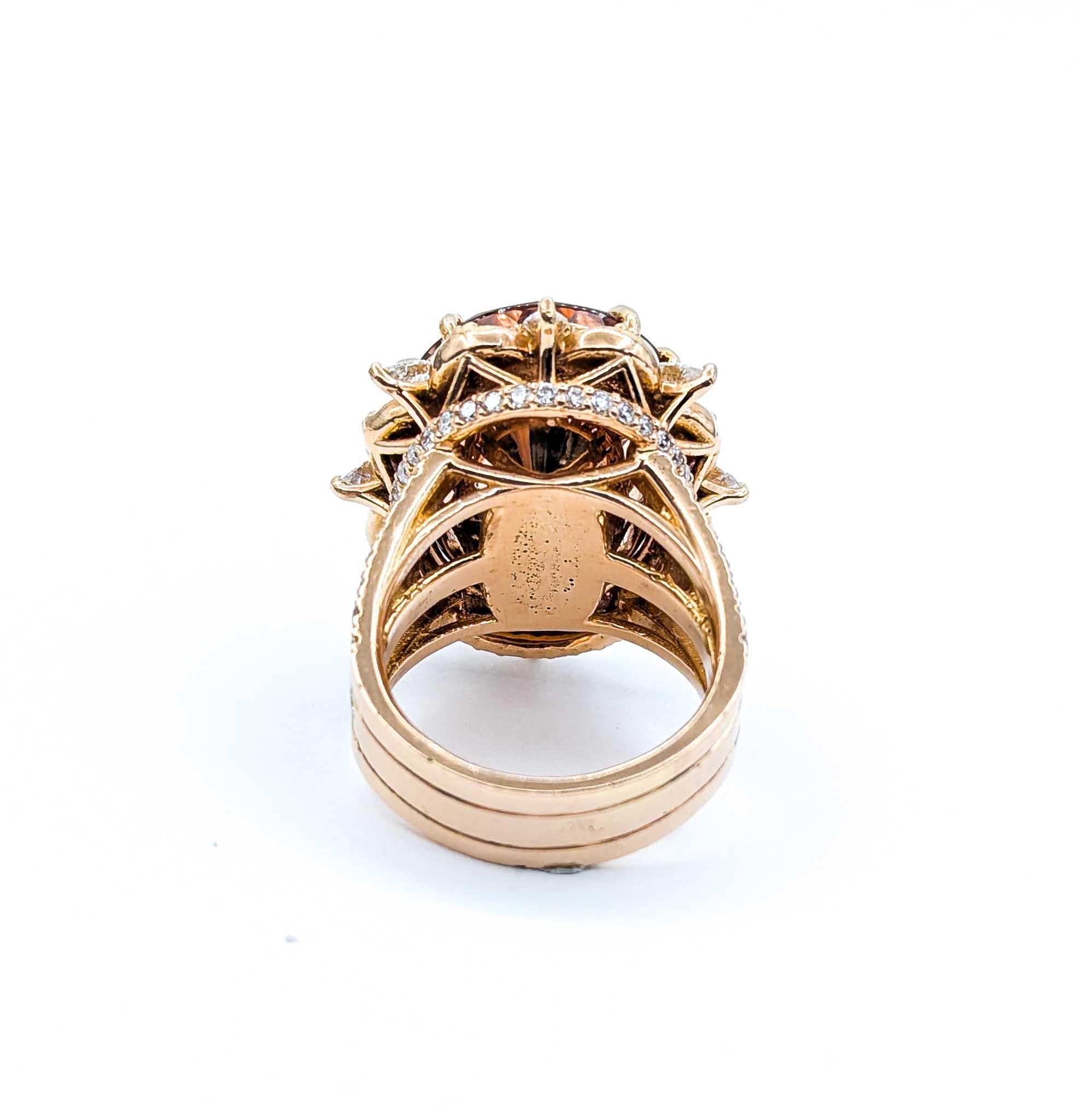 Bi-Color Tourmaline & Diamond Cocktail Ring in 14k Rose Gold For Sale 1