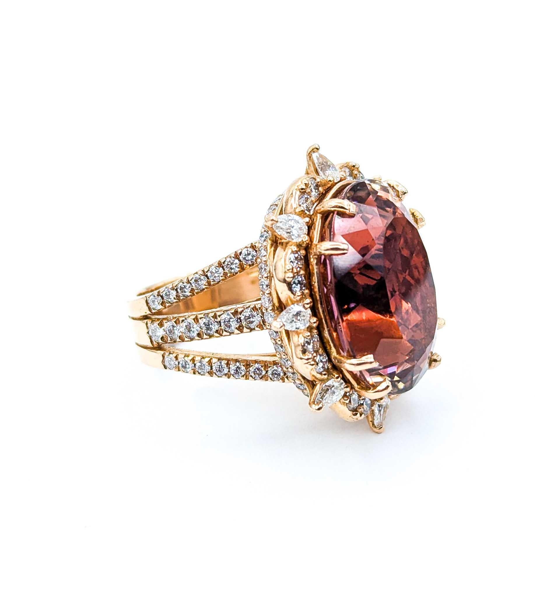 Bi-Color Tourmaline & Diamond Cocktail Ring in 14k Rose Gold For Sale 2
