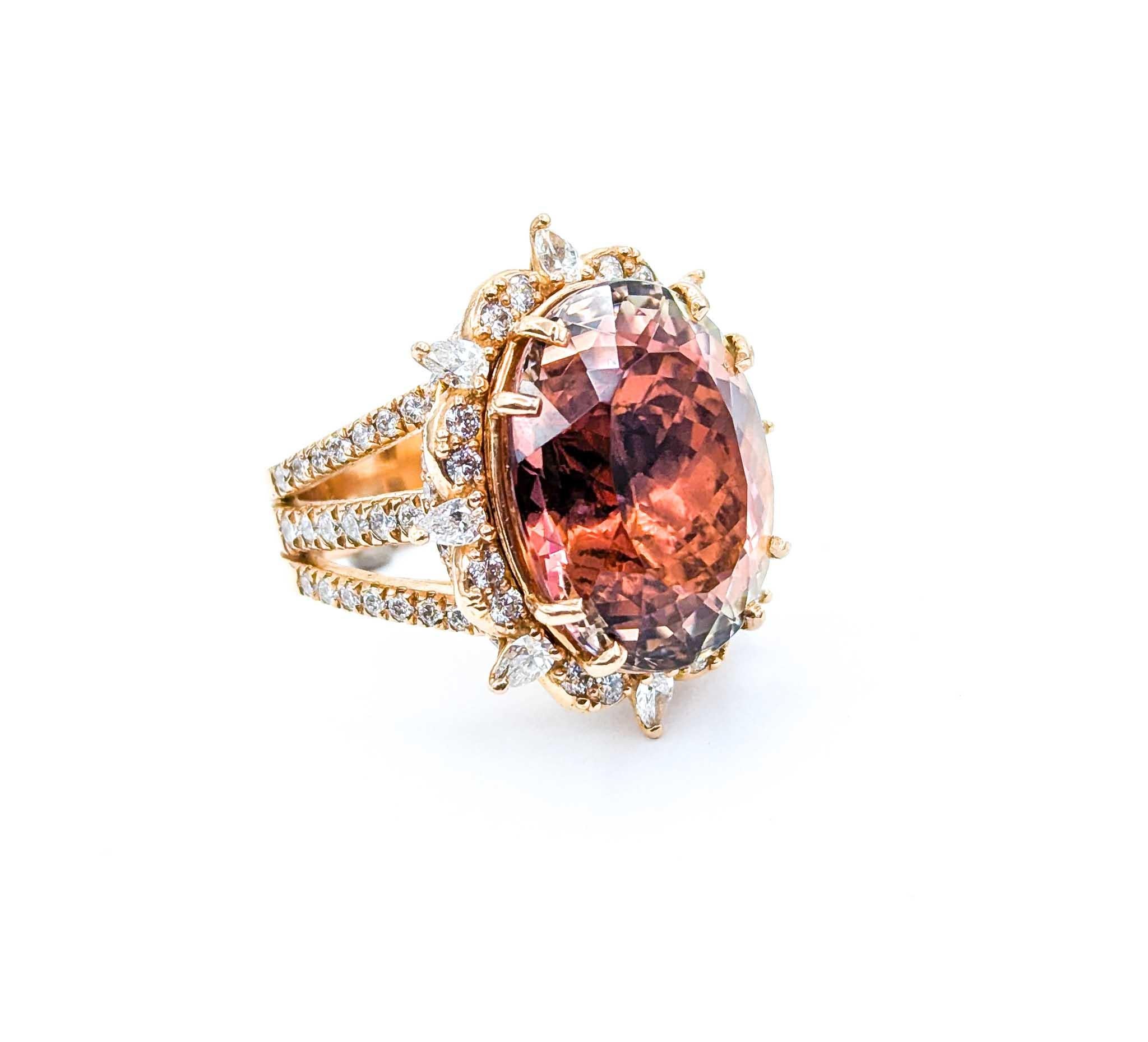 Bi-Color Tourmaline & Diamond Cocktail Ring in 14k Rose Gold For Sale 3