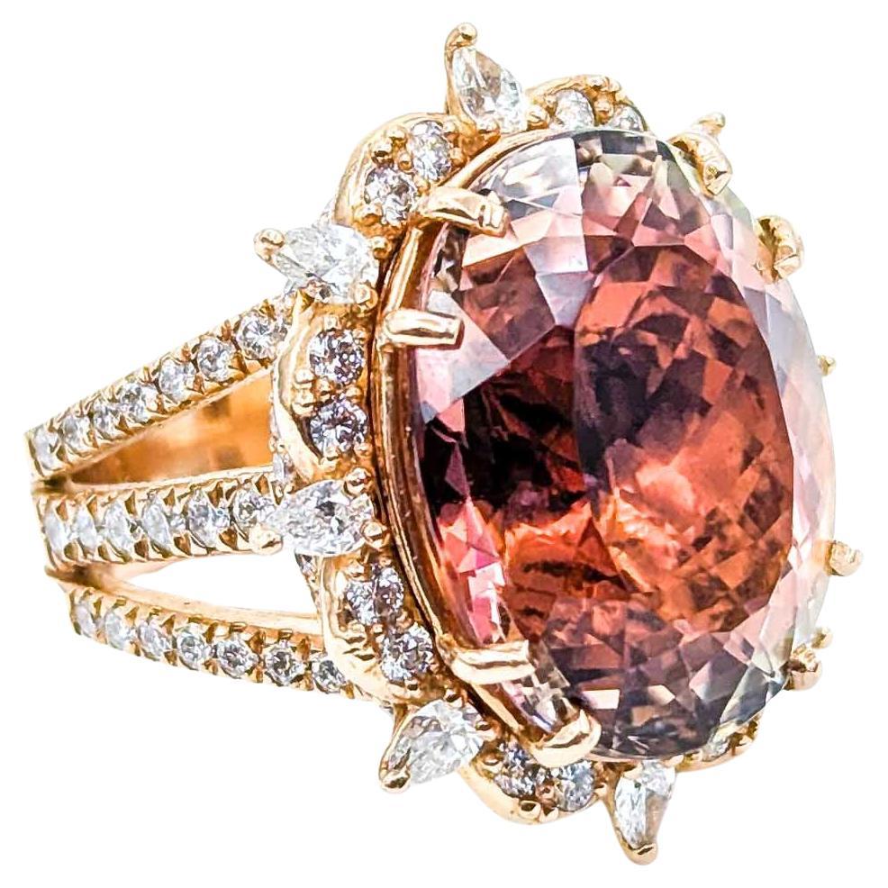 Bi-Color Tourmaline & Diamond Cocktail Ring in 14k Rose Gold