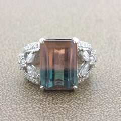 Bi-Color Tourmaline Diamond Platinum Floral Ring