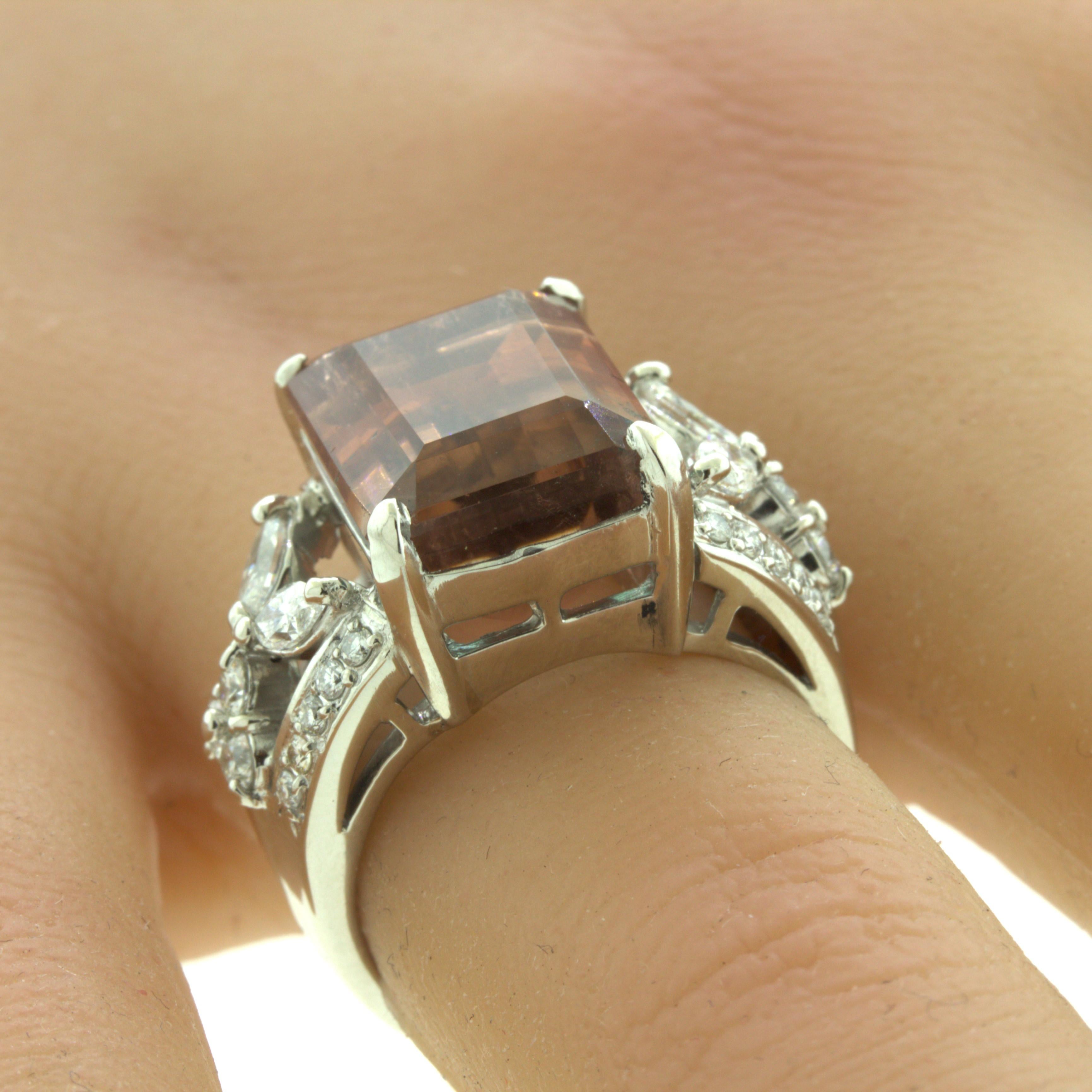 Bi-Color Tourmaline Diamond Platinum Floral Ring For Sale 4