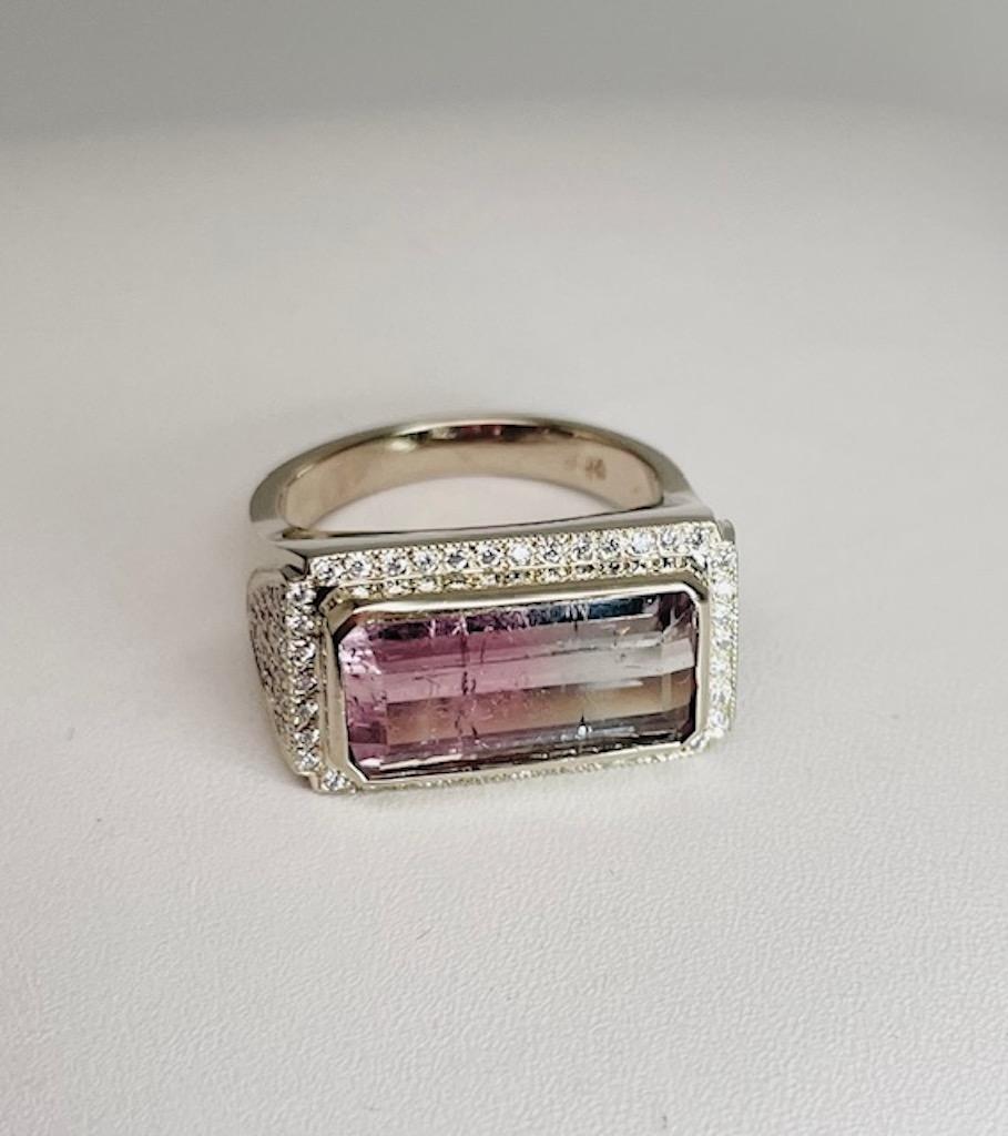 Contemporary Bi-Color Tourmaline Diamond Ring For Sale