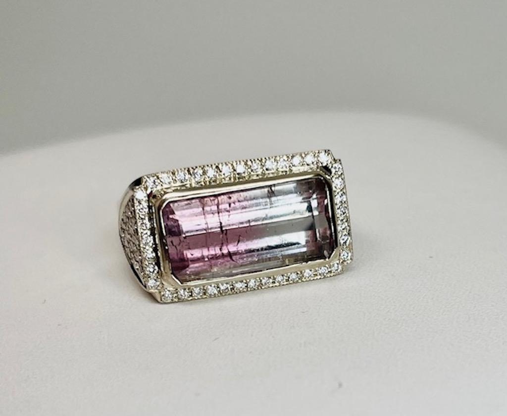 Bi-Color Turmalin-Diamant-Ring im Zustand „Hervorragend“ im Angebot in Huntington Woods, MI