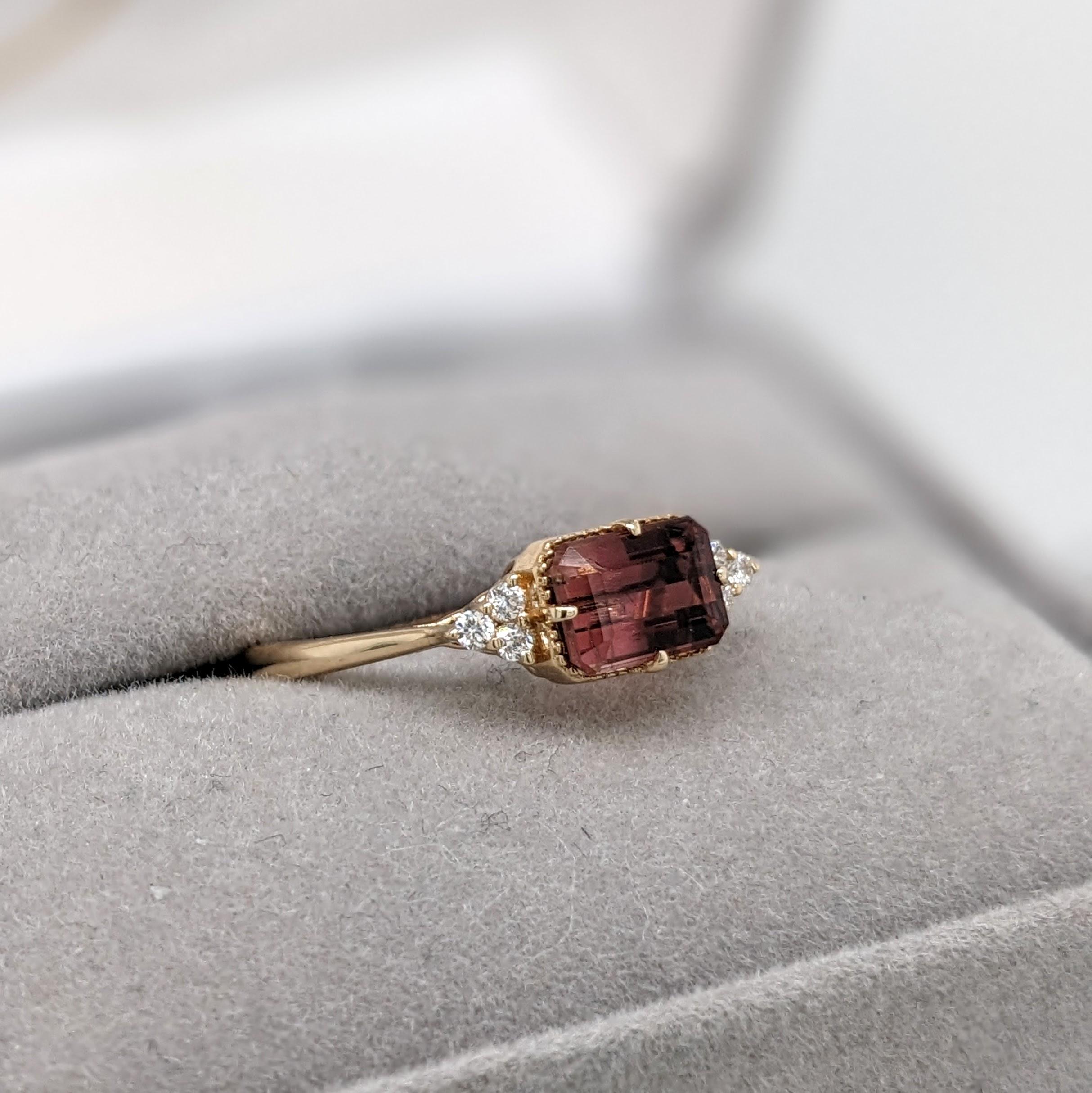 Bi-color Turmalin-Ring mit Diamant-Akzenten aus massivem 14K Gold mit Smaragdschliff 5x7mm im Angebot 5