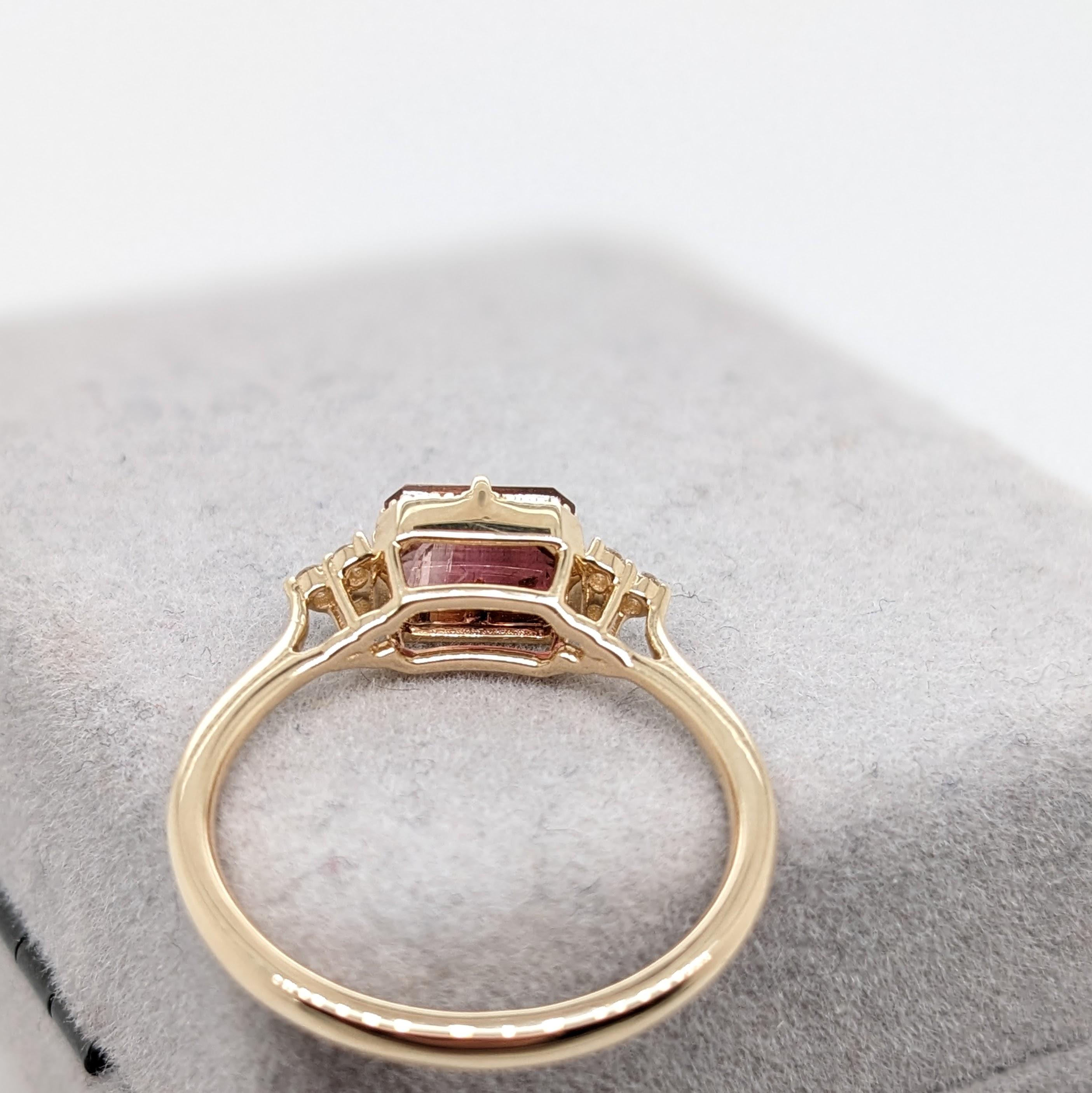 Women's Bi-color Tourmaline Ring w Diamond Accents in Solid 14K Gold Emerald Cut 5x7mm