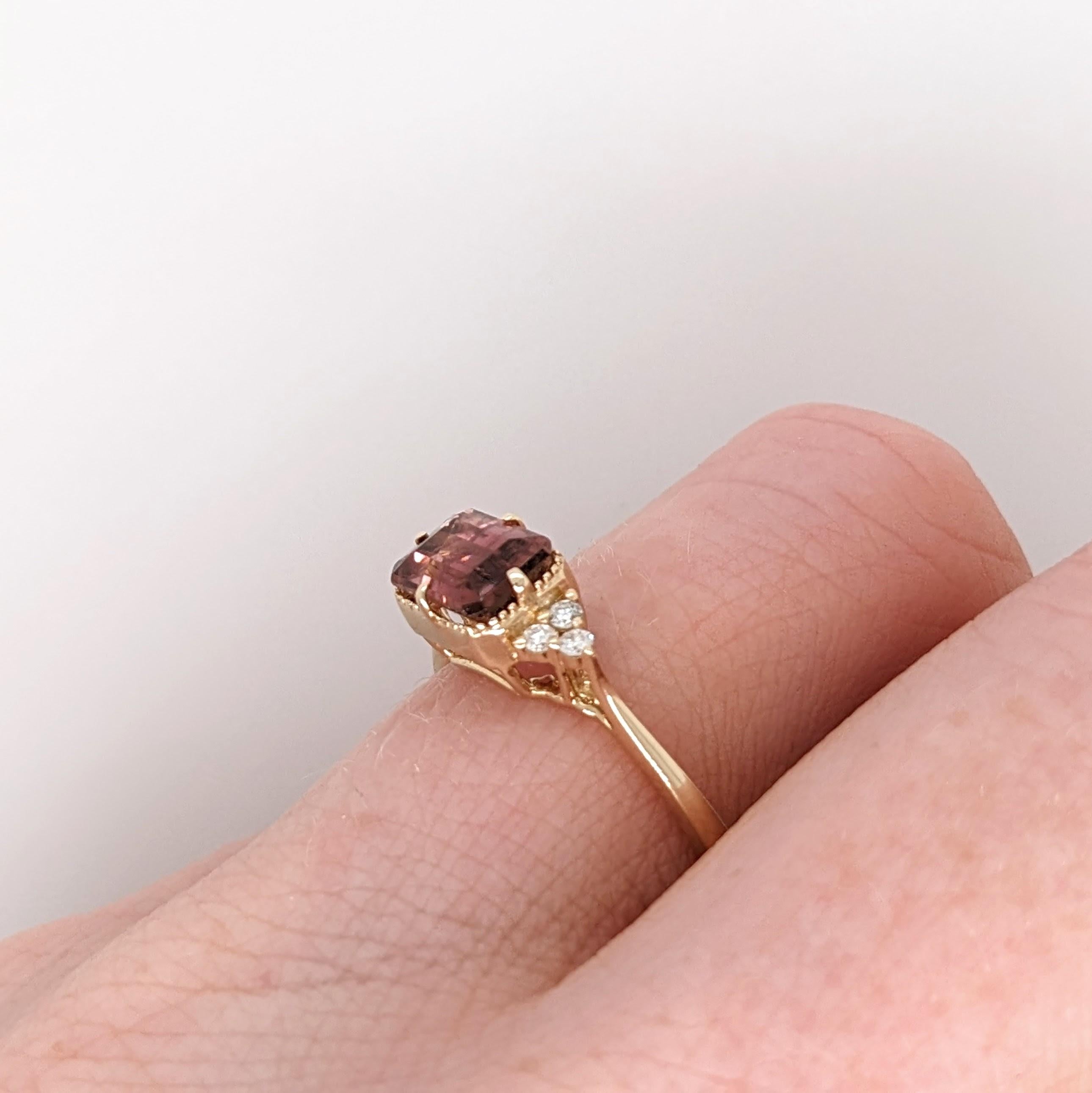 Bi-color Tourmaline Ring w Diamond Accents in Solid 14K Gold Emerald Cut 5x7mm 2