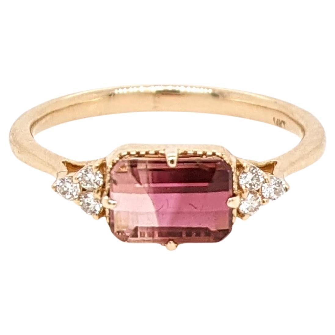 Bi-color Turmalin-Ring mit Diamant-Akzenten aus massivem 14K Gold mit Smaragdschliff 5x7mm im Angebot