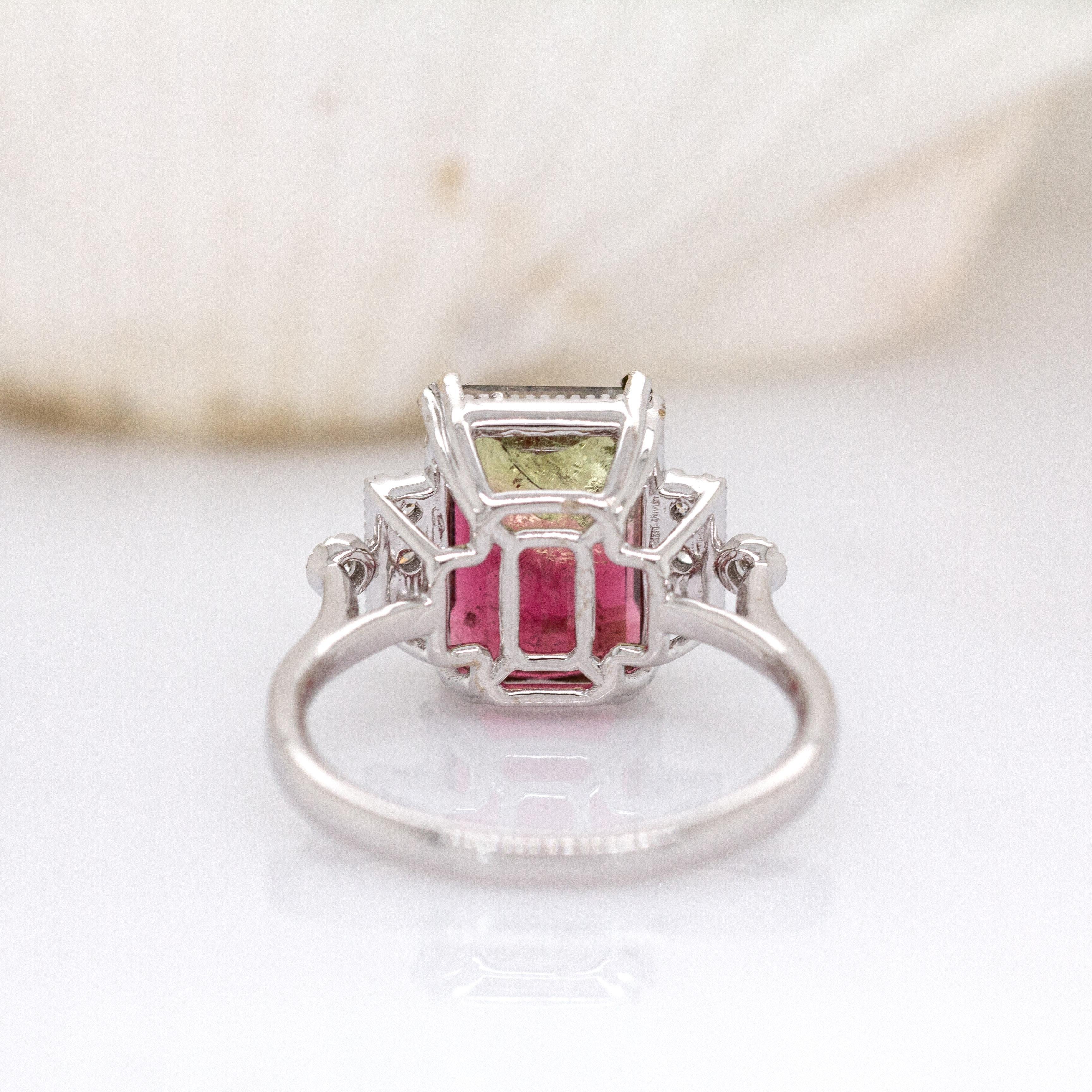Bi-Color Turmalin Ring w Erde Mined Diamanten in 14K Solid White Gold  11x7mm im Zustand „Neu“ im Angebot in Columbus, OH