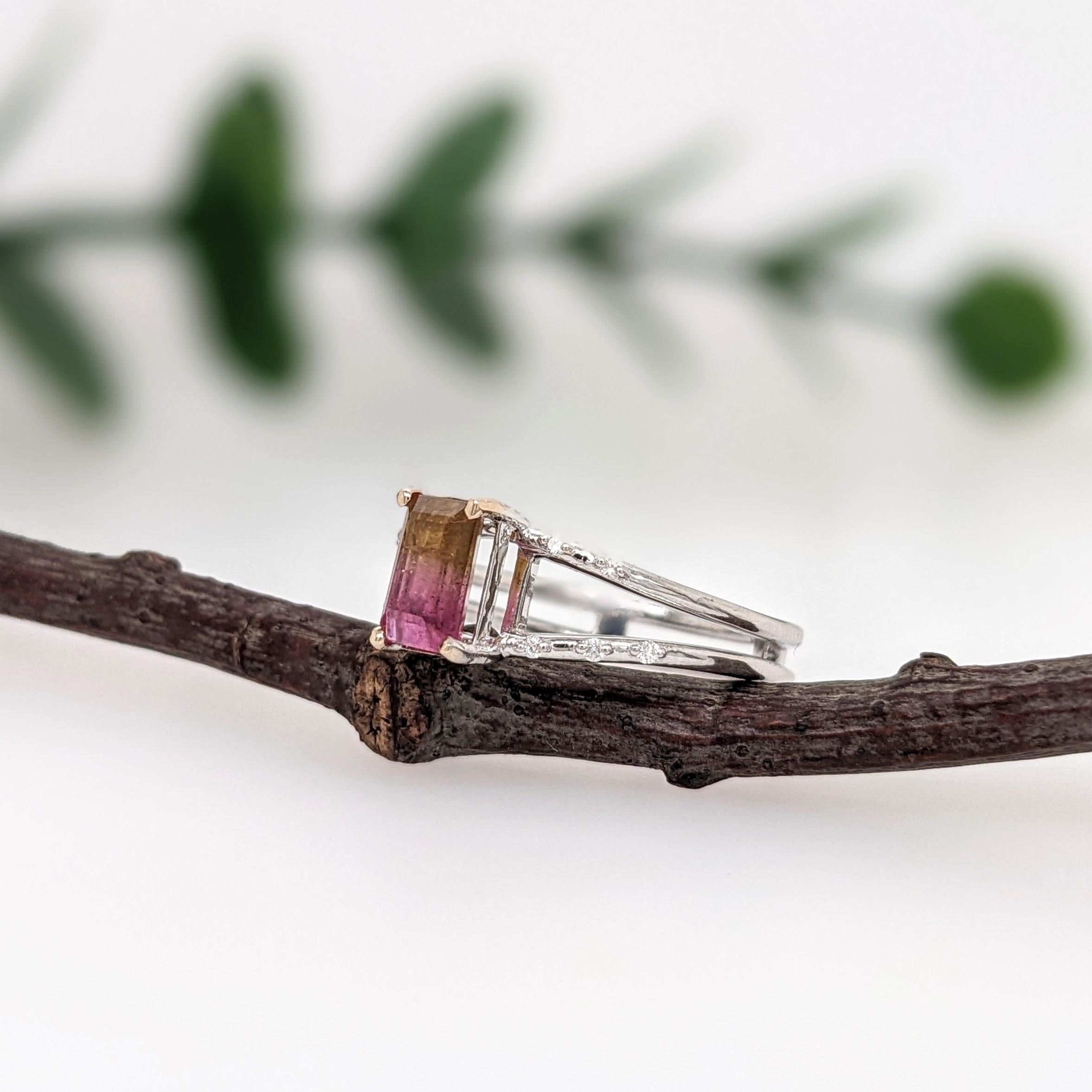 Bague de tourmaline bicolore avec diamants extraits de la terre en or blanc massif 14 carats EM 7x5 mm Pour femmes en vente