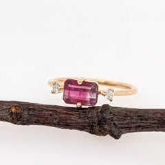 1ct Bicolor Tourmaline Ring w Earth Mined Diamonds in Solid 14K Gold EM 7x5mm