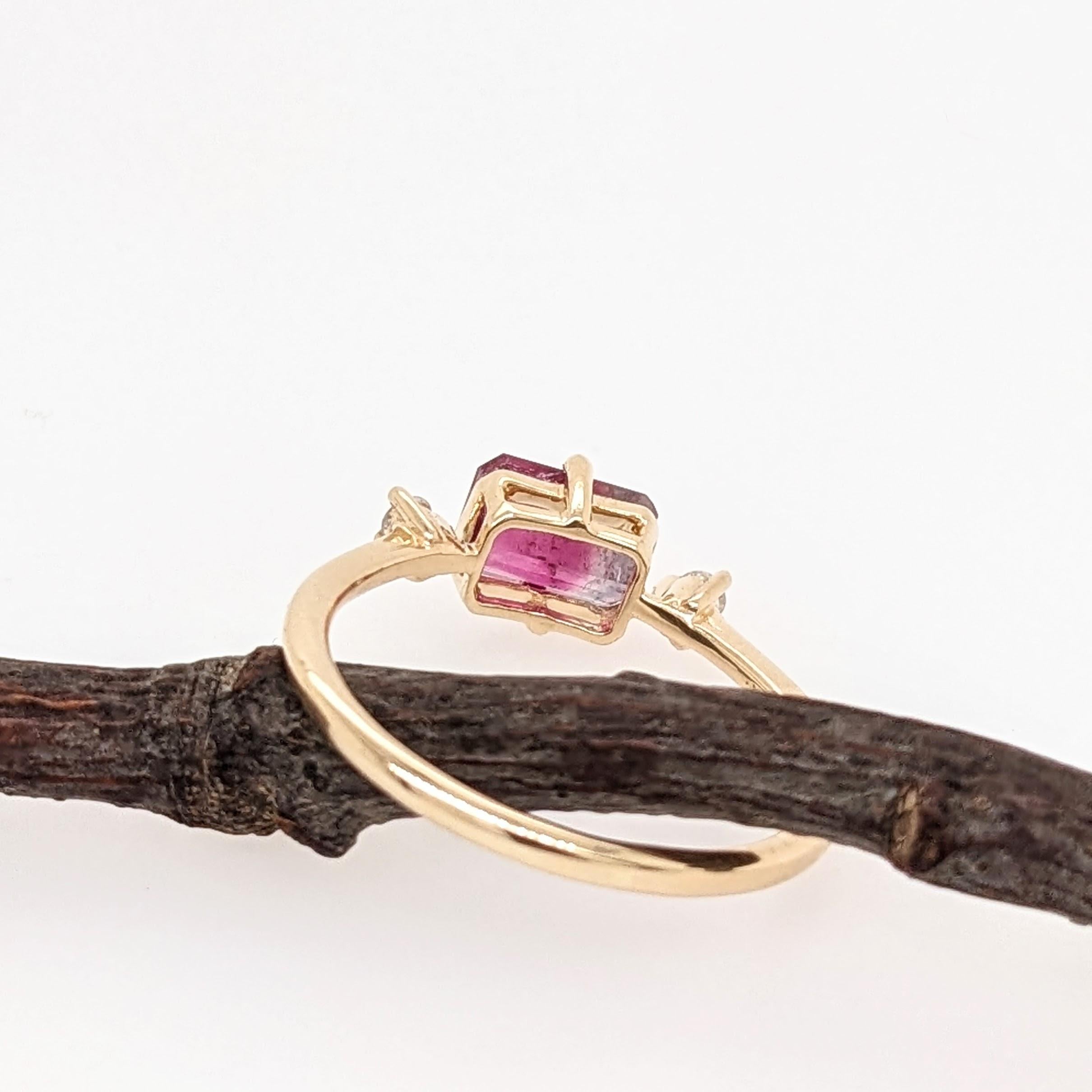 Bi-color Turmalin-Ring mit natürlichen Diamanten in 14K Gelbgold im Smaragdschliff 5x7mm Damen im Angebot