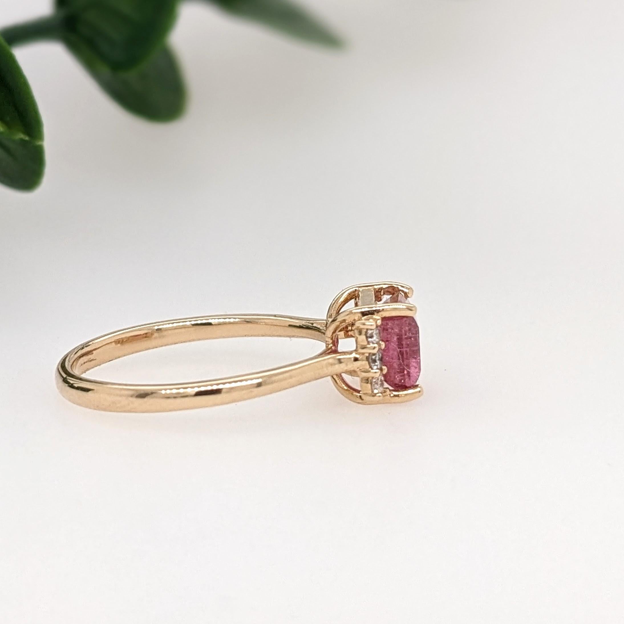 Bi-color Tourmaline Ring w Natural Diamonds in 14K Yellow Gold Emerald Cut 8x6 In New Condition For Sale In Columbus, OH
