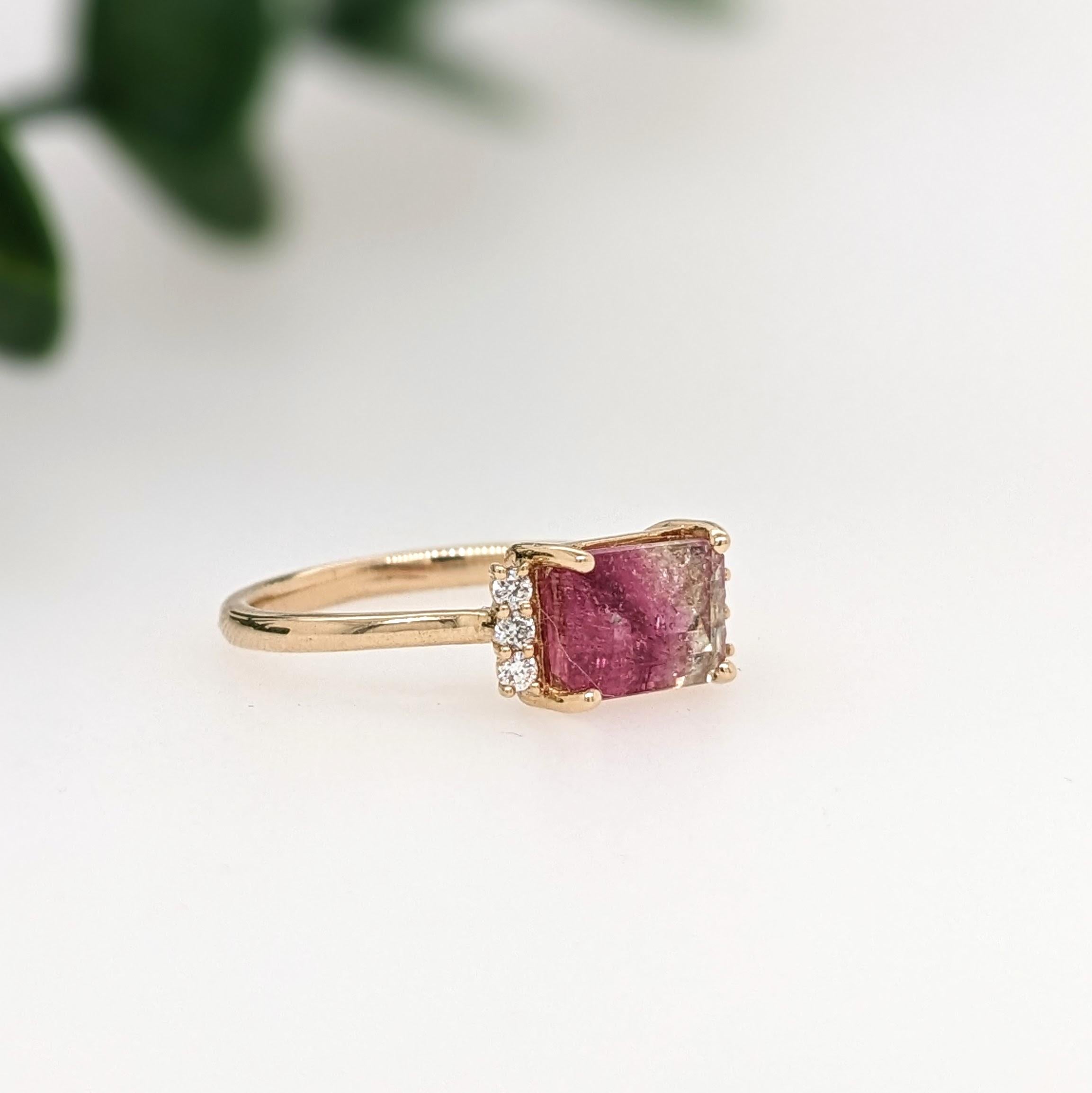 Bi-color Turmalin-Ring mit natürlichen Diamanten in 14K Gelbgold im Smaragdschliff 8x6 Damen im Angebot