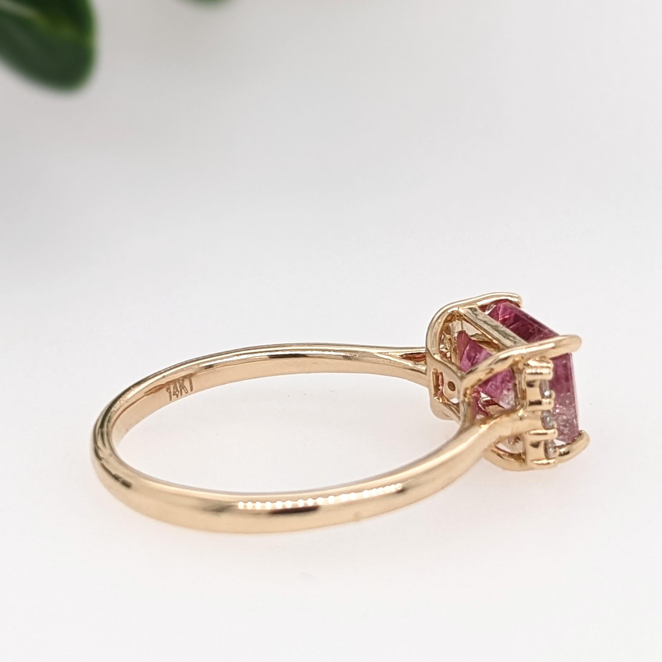 Bi-color Turmalin-Ring mit natürlichen Diamanten in 14K Gelbgold im Smaragdschliff 8x6 im Angebot 3