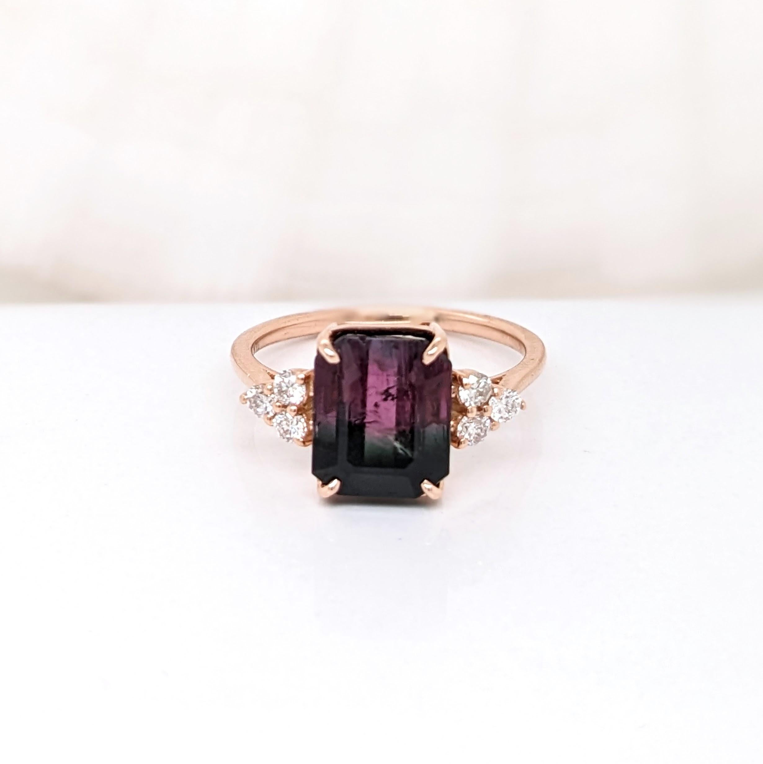 This ring features a beautiful pink and green watermelon Tourmaline with gorgeous saturated hues. It is set with sparkling natural diamond accents in 14k Yellow Gold. A gorgeous statement ring to showcase this unique stone!

Specifications

Item