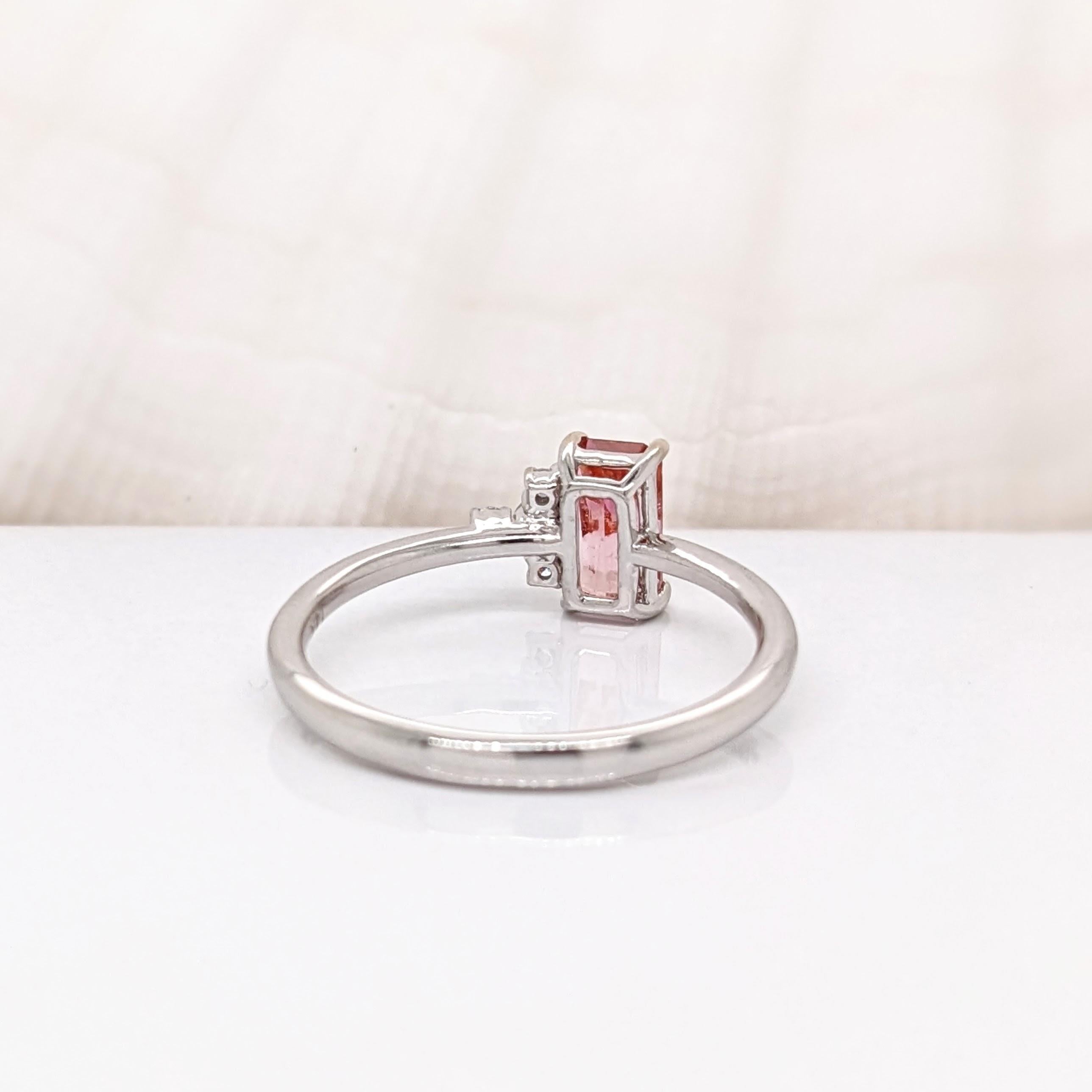 Women's Bi-color Tourmaline Ring w Natural Diamonds in Solid 14K White Gold EM 7x4mm