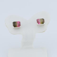 Bi-color tourmaline silver stud earrings