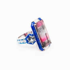 Bague bicolore, tourmaline, spinelle, lapis et diamant Or 18 carats Austy Lee