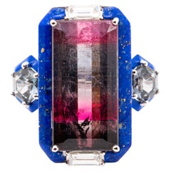 Ring mit zweifarbigem Turmalin, Spinell, Lapislazuli und Diamant,  18K Gold, Austy Lee