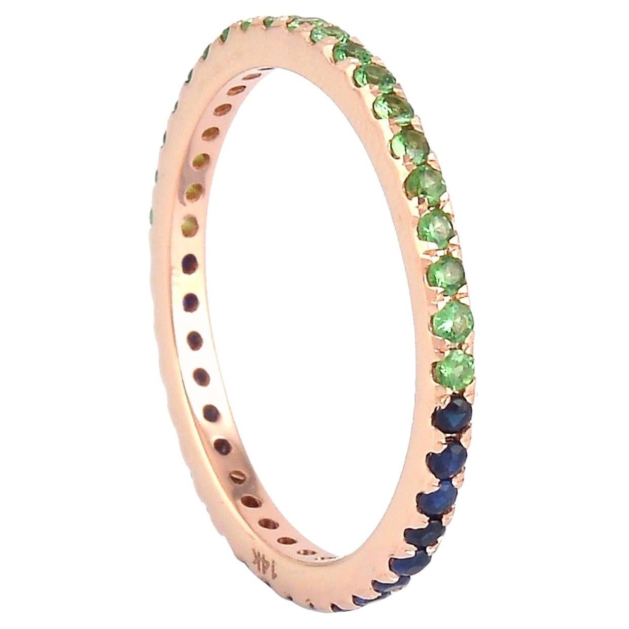 For Sale:  Bi Color Tsavorite Sapphire 14 Karat Gold Eternity Ring