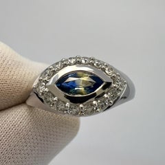 Bi Colour Blue Yellow Marquise Sapphire And Diamond 18k White Gold Signet Ring