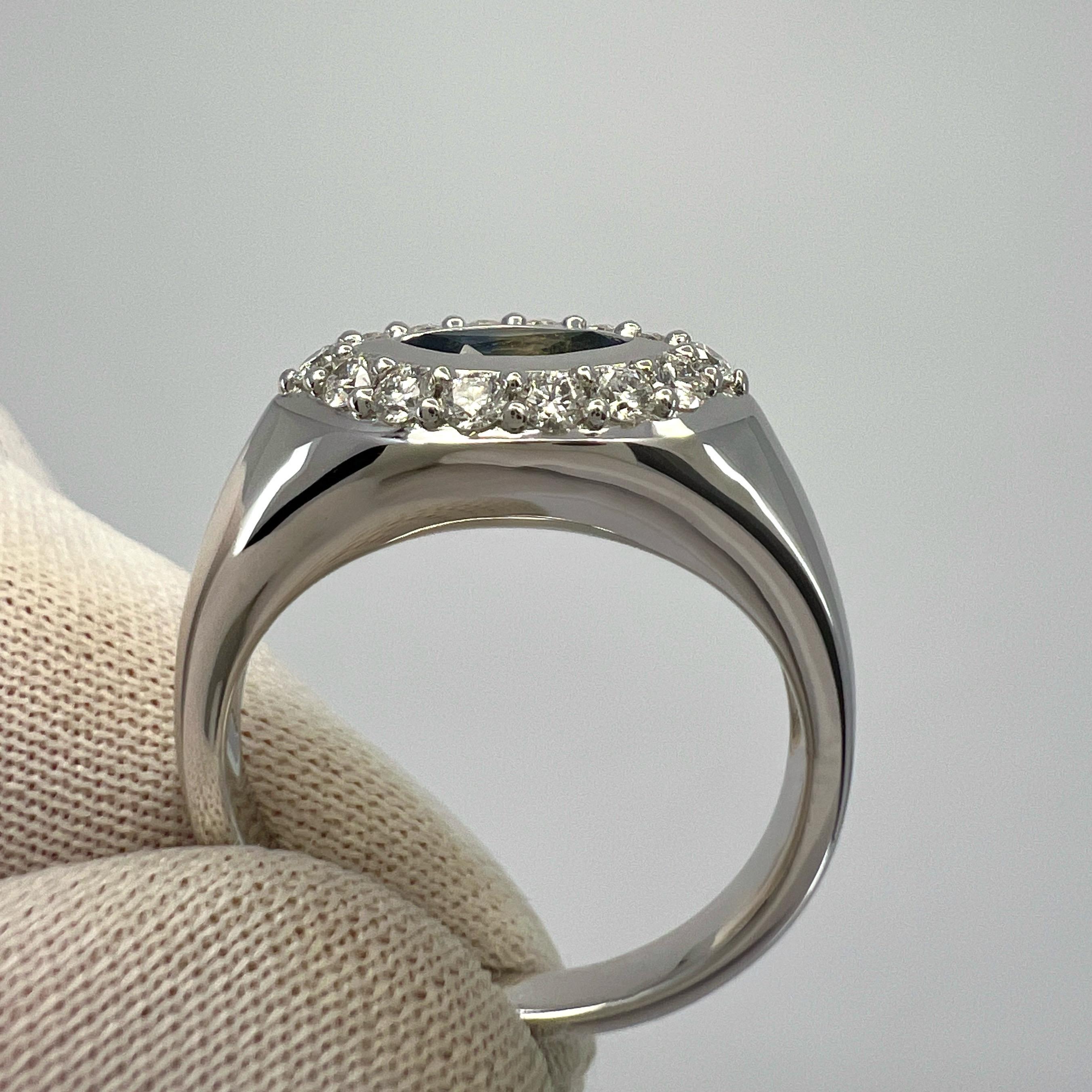 Bi Colour Blue Yellow Marquise Sapphire And Diamond 18k White Gold Signet Ring For Sale 2