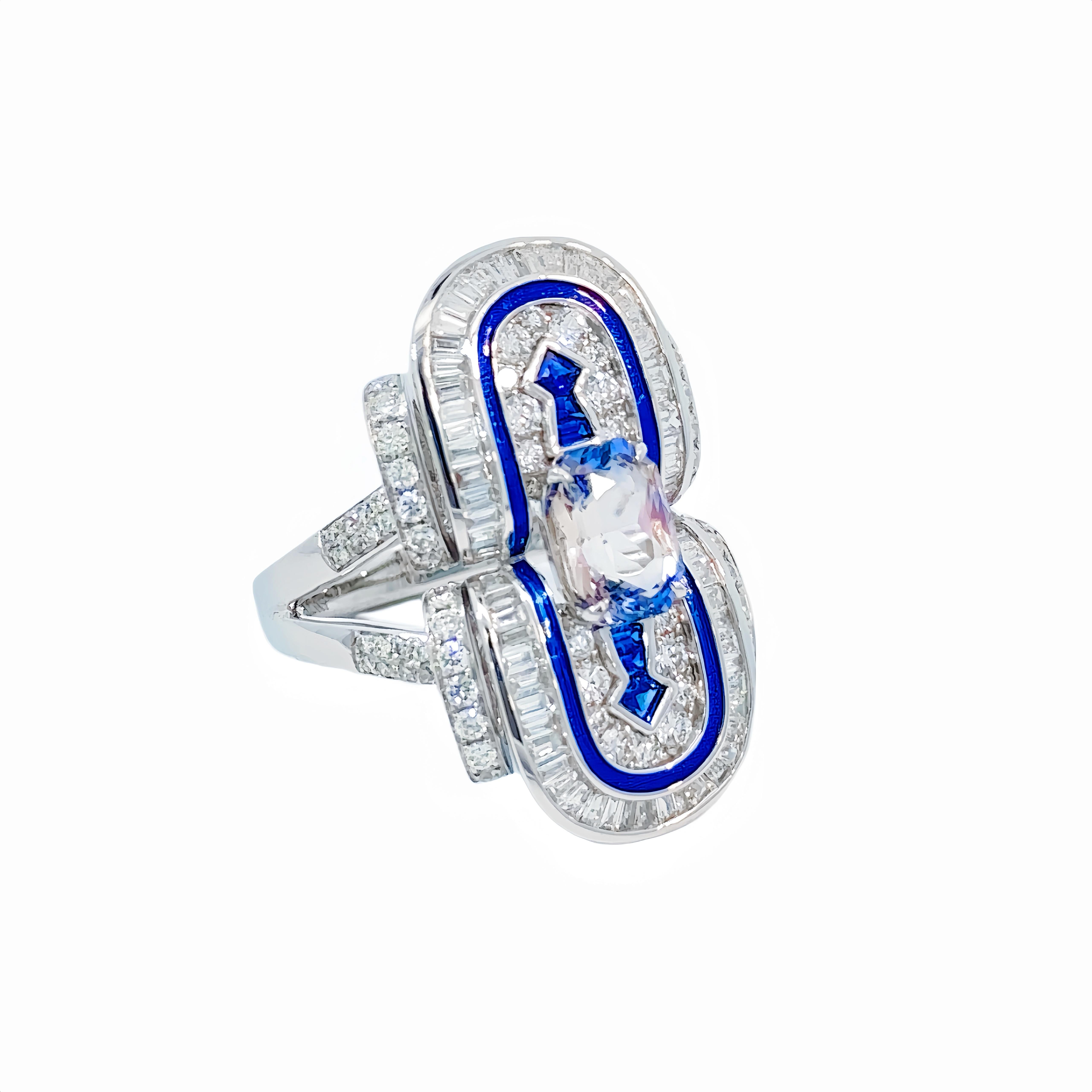 Women's or Men's Boucheron inspired Art deco Sapphire Diamond Cocktail Ring, Made to Order For Sale