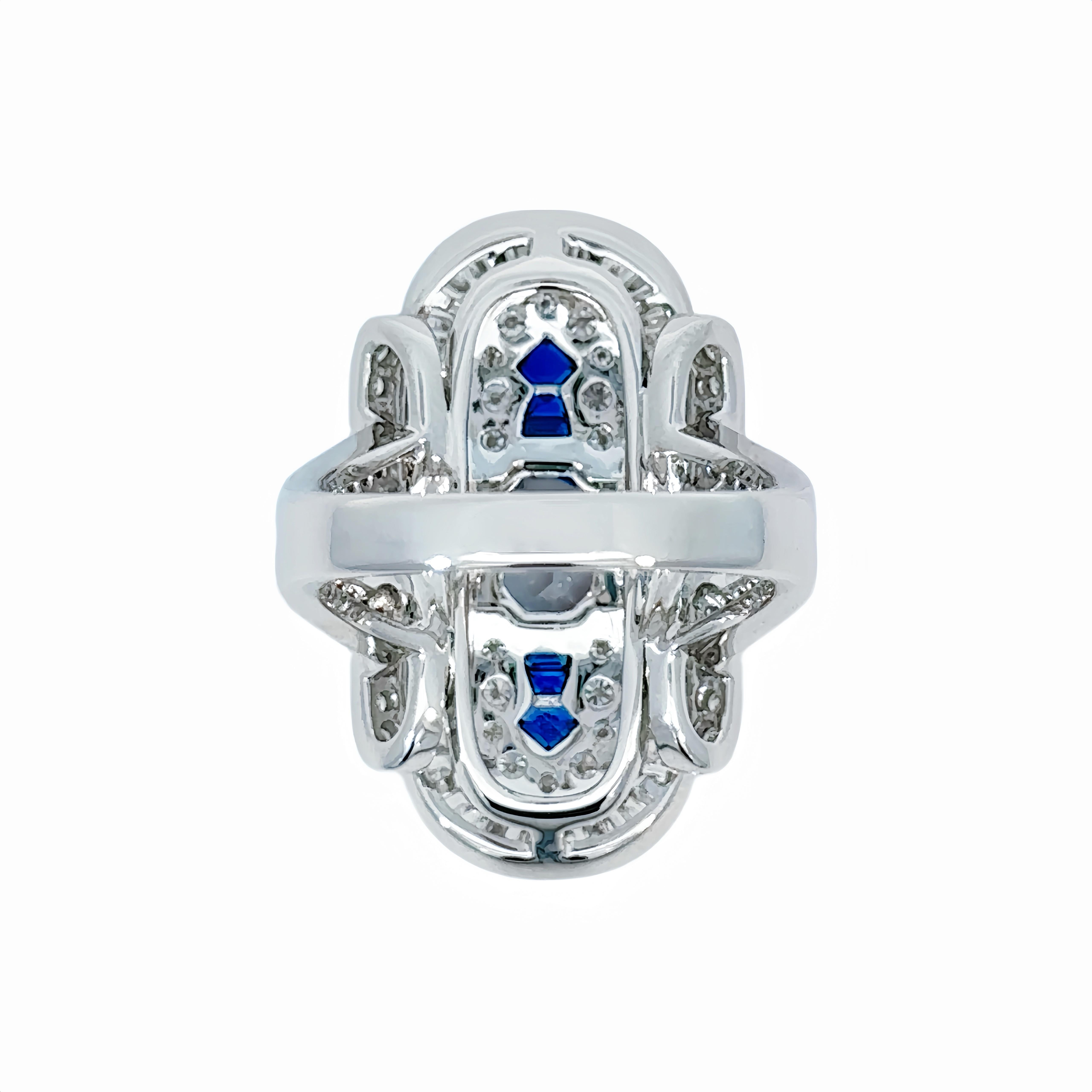 Boucheron inspired Art deco Sapphire Diamond Cocktail Ring, Made to Order For Sale 1