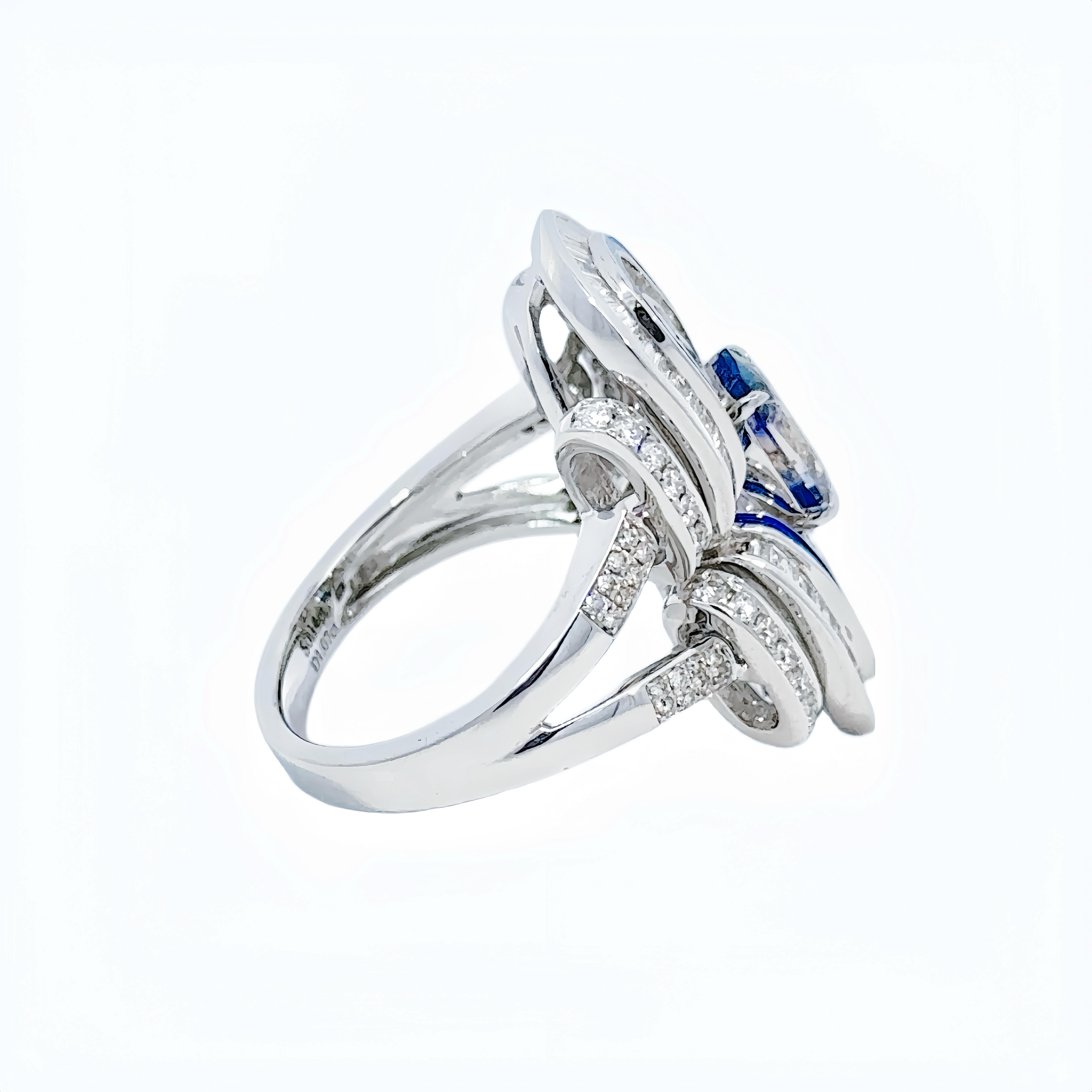 Boucheron inspired Art deco Sapphire Diamond Cocktail Ring, Made to Order For Sale 2