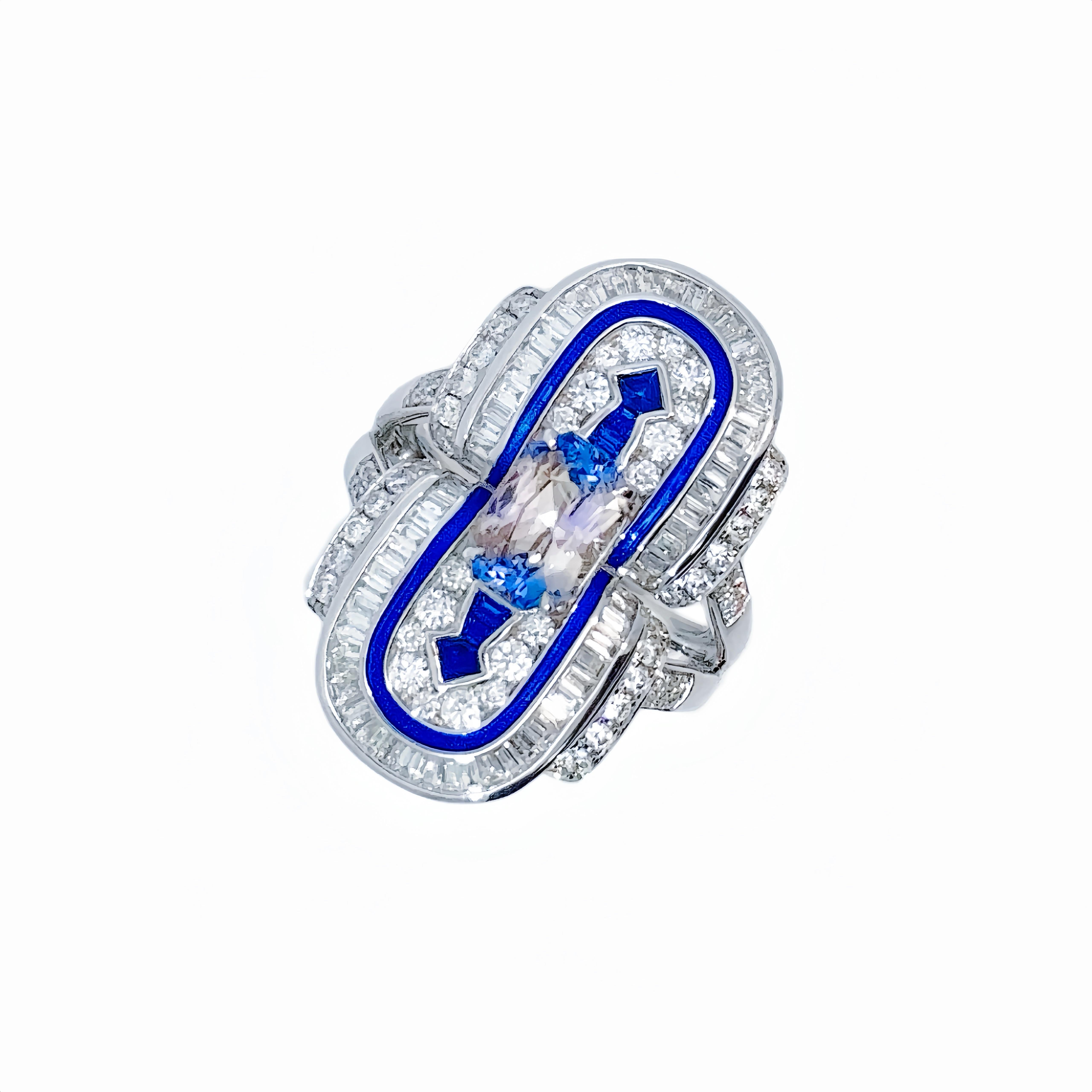 Boucheron inspired Art deco Sapphire Diamond Cocktail Ring, Made to Order For Sale 3