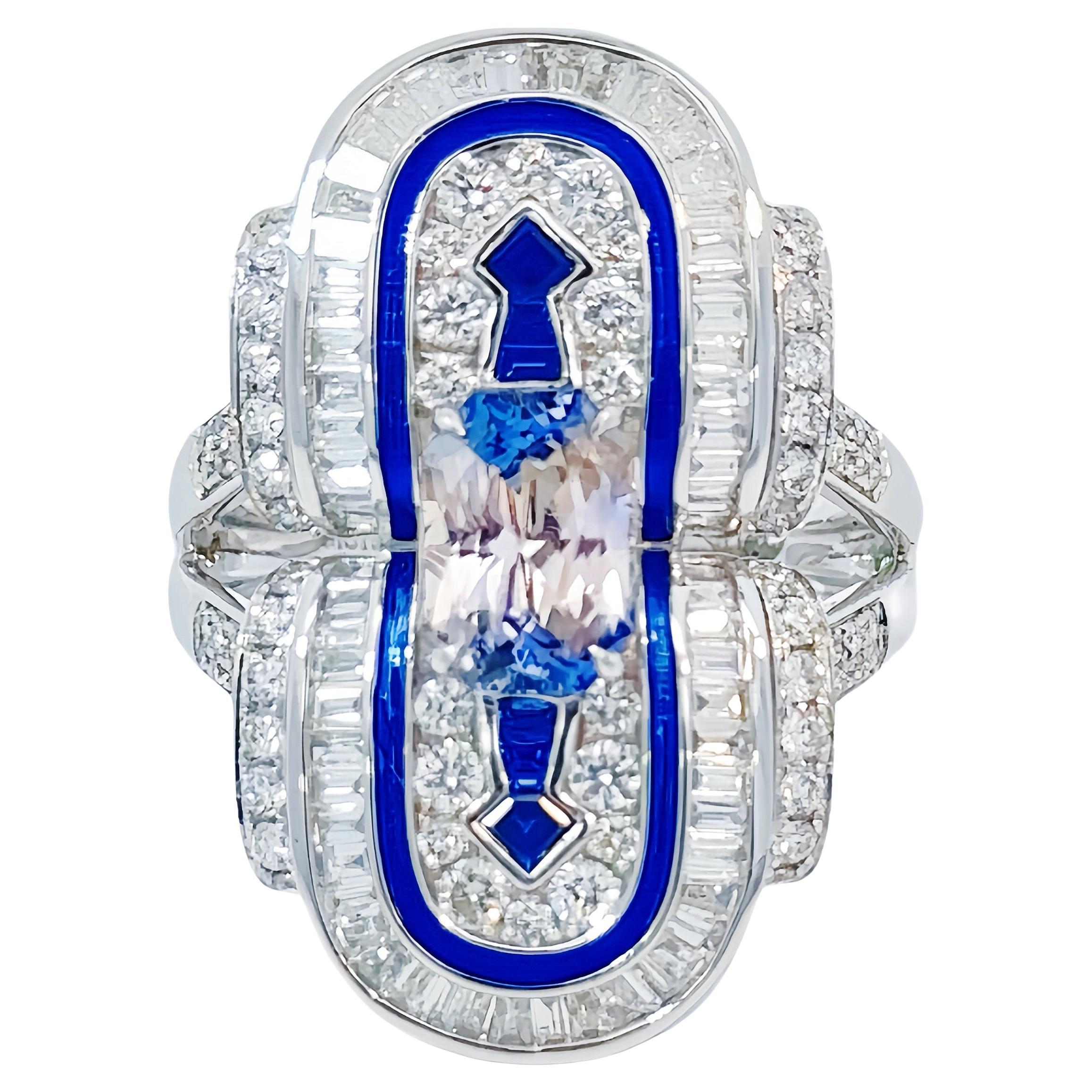 Boucheron inspired Art deco Sapphire Diamond Cocktail Ring, Made to Order For Sale