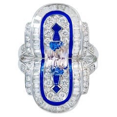 Boucheron inspired Art deco Sapphire Diamond Cocktail Ring, Made to Order