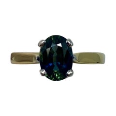 Bi Colour Sapphire Vivid Blue Green 1.46ct Oval Cut 18 Karat Gold Solitaire Ring