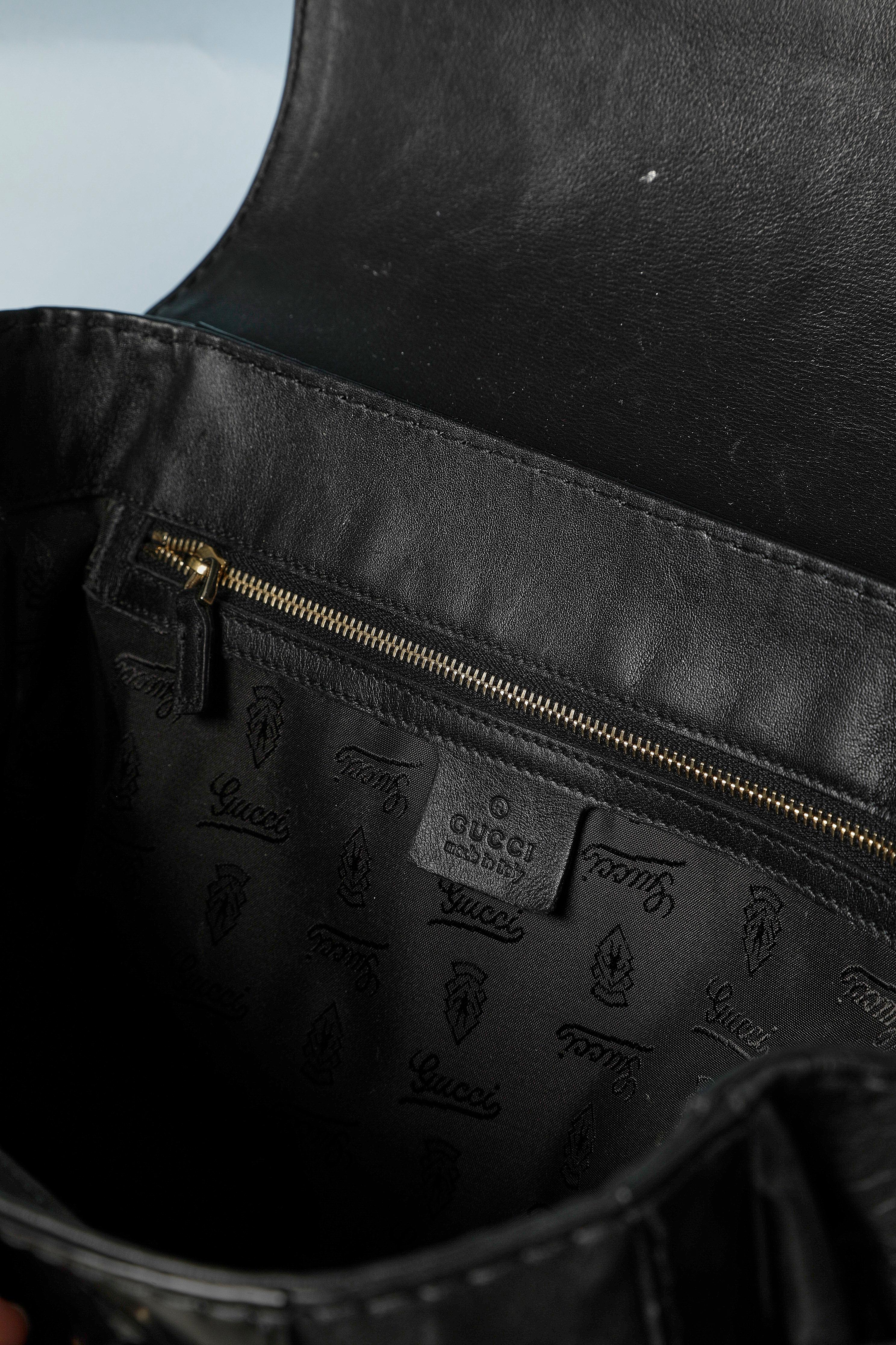 Bi-leather top handle bag with silver metal buckle on the front GUCCI For Sale 3