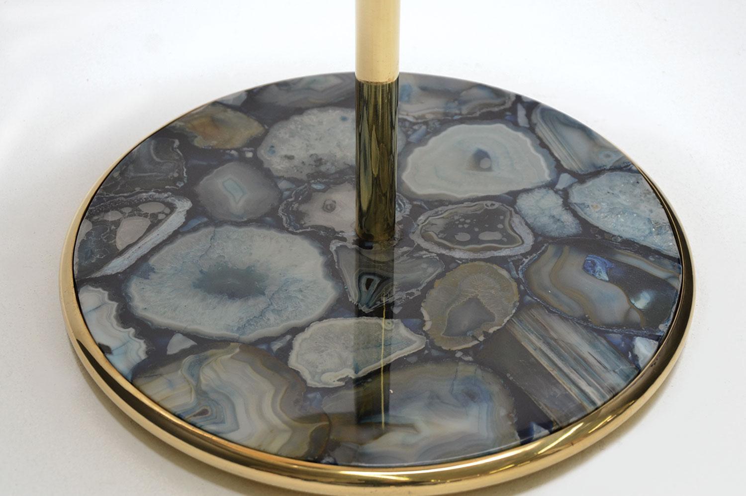 Unknown Bi-Level Blue Agate and Polished Brass Cocktail Side Table